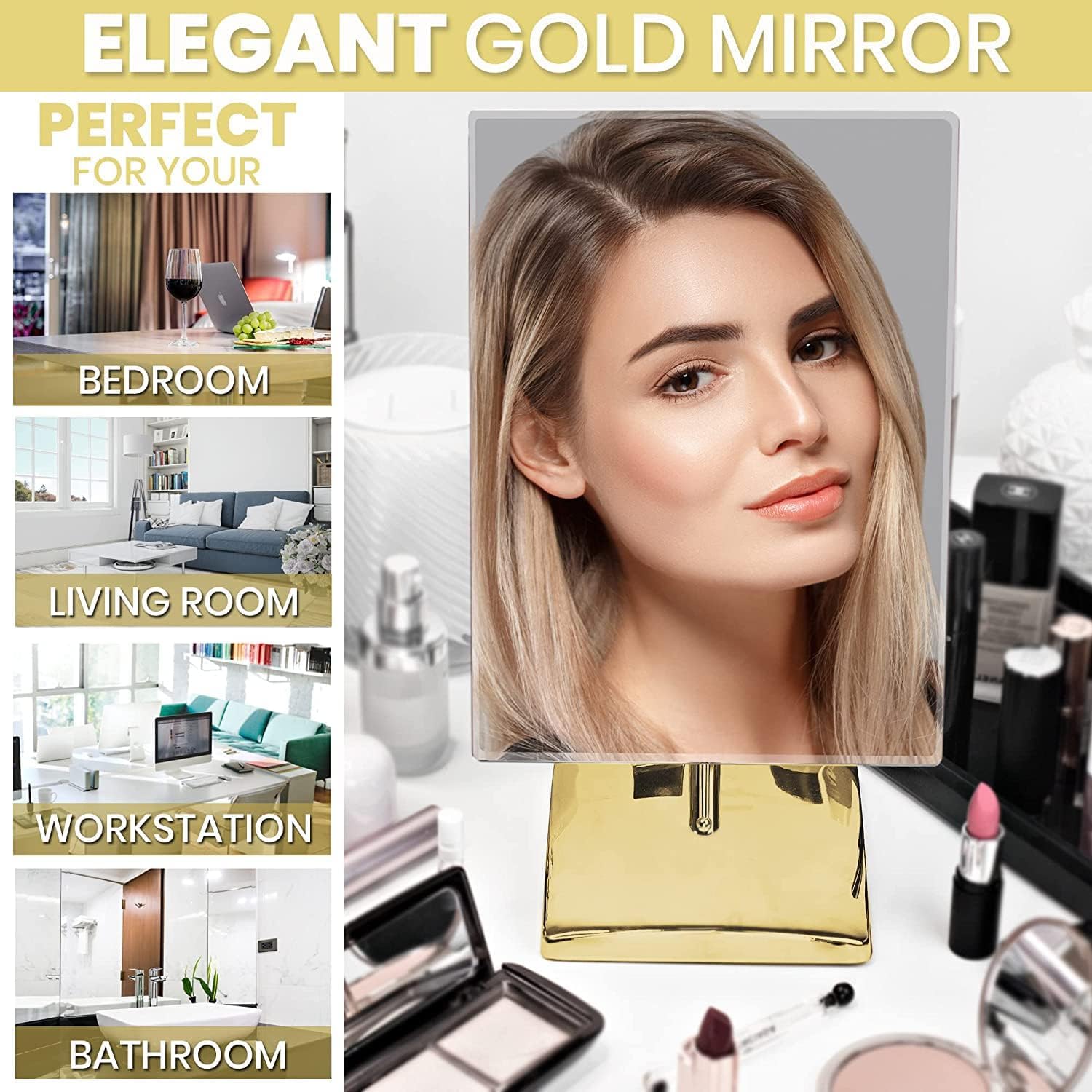 MIRRORVANA Large Frameless Free Standing Mirror - Gold-Plated Beveled Edge Full Length Floor Mirror for Bedroom, Bathroom, Vanity Dressing Table & Retail Counter (9.8