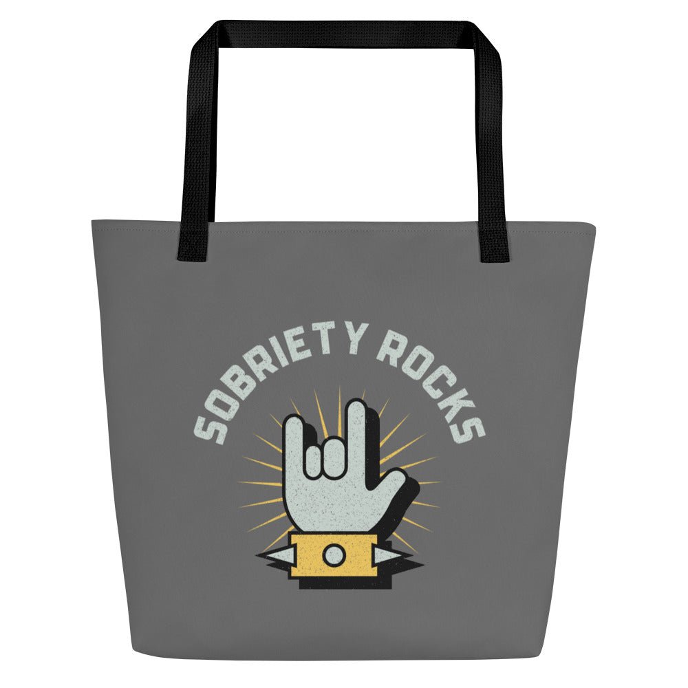 Sobriety Rocks All Over Print Tote Bag - Motivational Reusable Grocery Shopping Bag for Women, Recovery Support Gift - Perfect for AA Meetings, Beach Day & Daily Errands