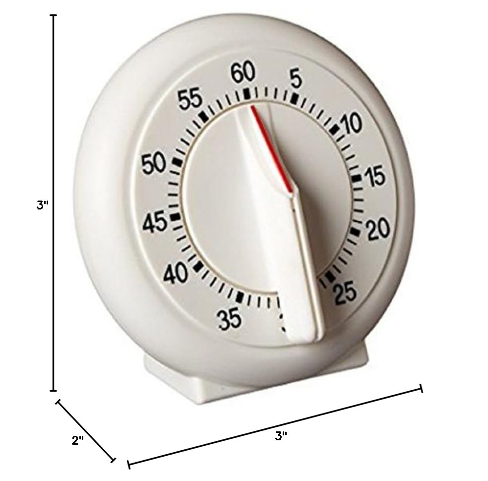 60 Minute Mechanical Kitchen Timer with Loud Alarm - Perfect for Cooking, Baking, Gym Workouts, Homework & Office Meetings - White Countdown Timer for Home, Kitchen & Classroom Use