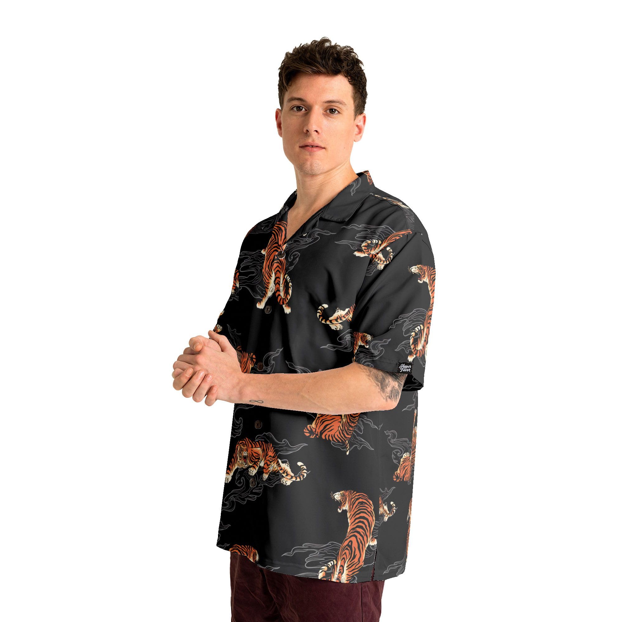 HYPERFAVOR Men's Tiger Hawaiian Shirts - Short Sleeve Casual Tropical Print Shirt for Men | Unique Gift Idea for Animal Lovers | Perfect for Beach Parties, Summer Vacations & Casual Outings