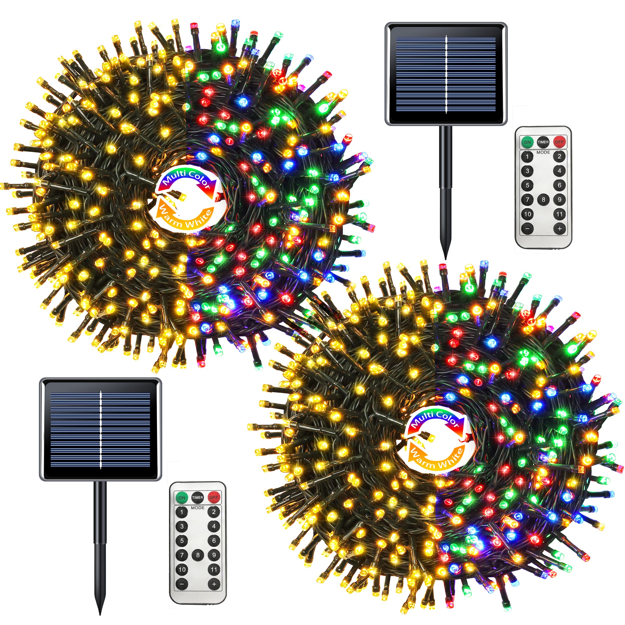 JMEXSUSS 2 Pack 400 LED Solar Christmas Lights - 151FT Warm White & Multicolor Changing Outdoor String Lights, Waterproof for Yard, Tree, Garden, Xmas Decorations - Perfect for Holiday, Party, and Patio Lighting