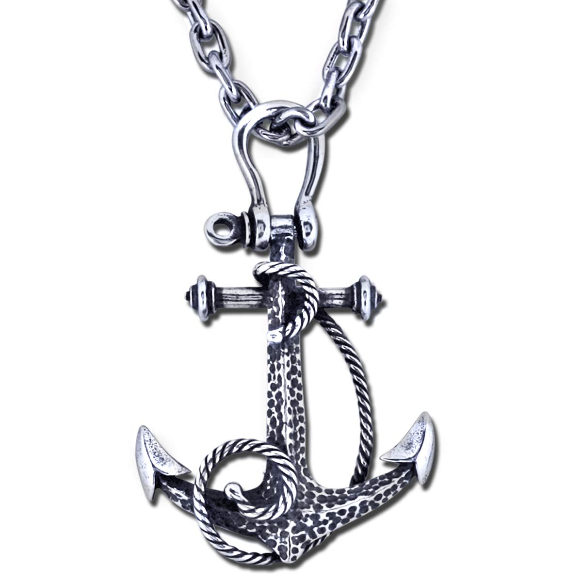 Sterling Silver Heavyweight Fouled Anchor Necklace with 24