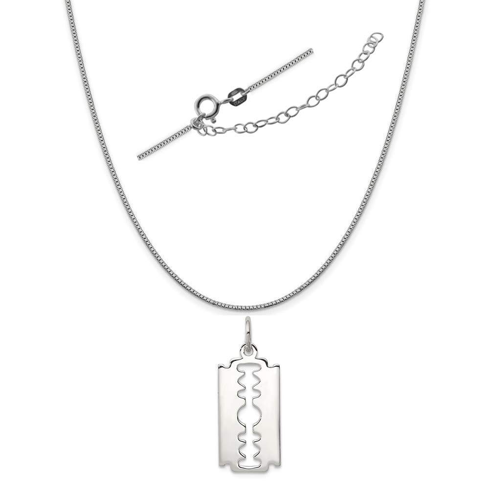Sterling Silver Anti-Tarnish Adjustable Chain Necklace with Polished Razor Blade Charm - Perfect for Gothic Fashion, Punk Style & Everyday Edgy Jewelry