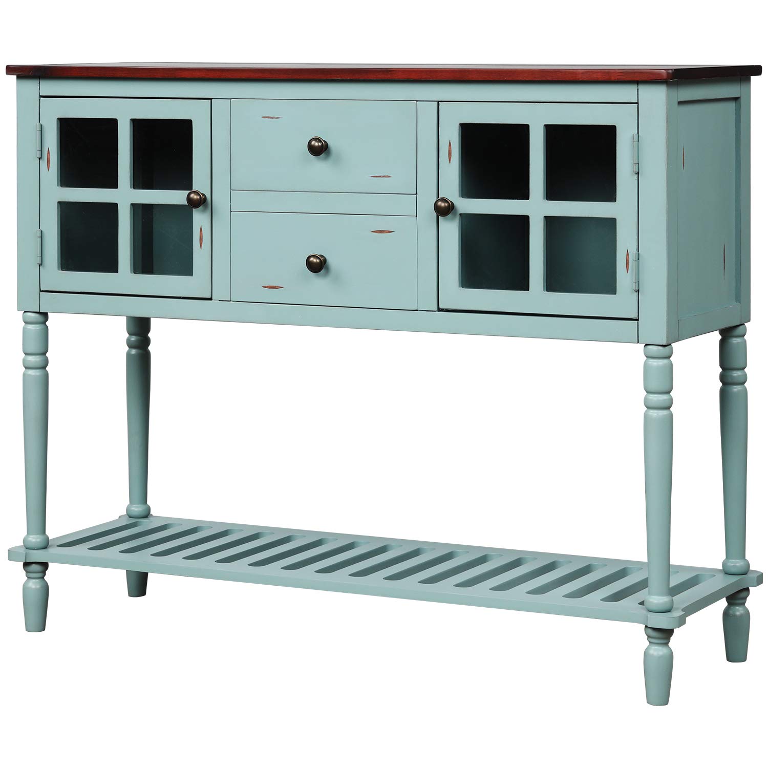 Farmhouse Style Console Table with Storage Cabinet & Drawer - Wooden Entryway Sofa Table for Hallway, Kitchen, Living Room - Blue Buffet Sideboard with Shelf (Perfect for Home Decor & Small Space Organization)