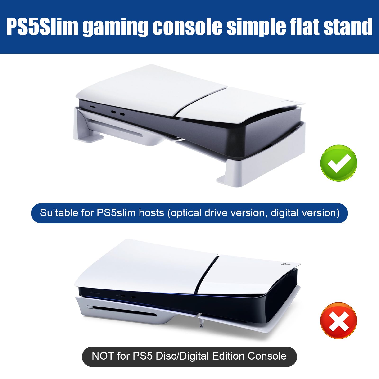 SAVOSWEET Horizontal Stand for PS5 Slim Console - Compatible with PS5 Slim Disc & Digital Edition - Non-Slip Silicone Pads - Gaming Accessories for Living Room & Bedroom Setup