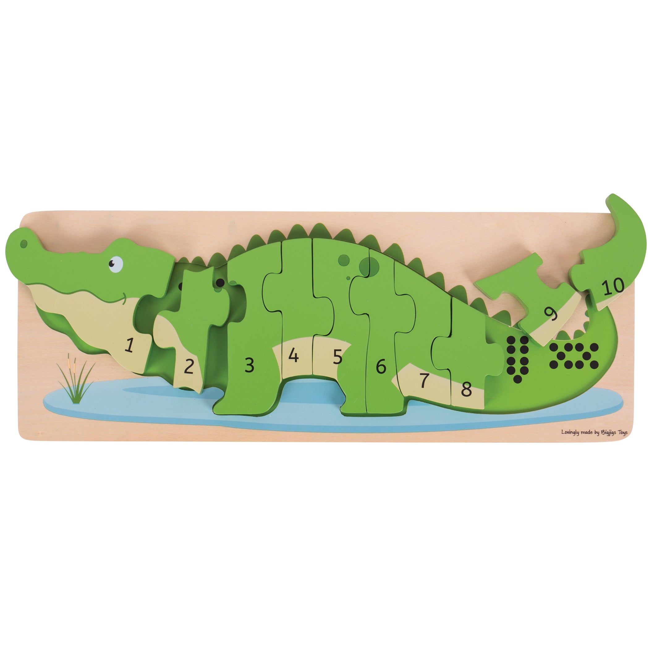Bigjigs Toys Crocodile Number Puzzle - Eco-Friendly Wooden Math Learning Game for Kids | Counting & Number Recognition Activity for Preschool & Homeschool Education