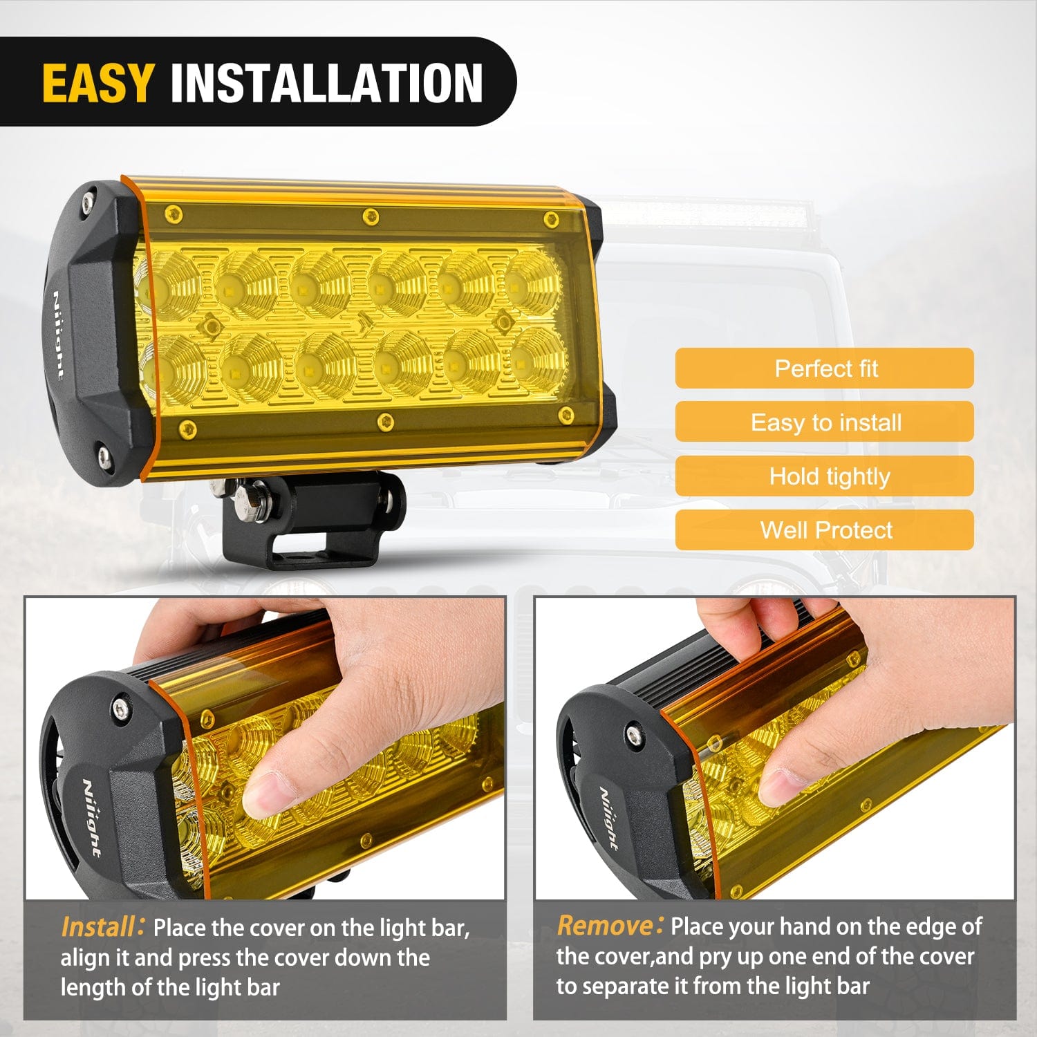 2Pcs 6.5 Inch Amber LED Light Bar Covers - Durable Polycarbonate Lens for Off-Road Trucks, ATVs & Emergency Vehicles - Waterproof & UV Resistant for Outdoor Adventures