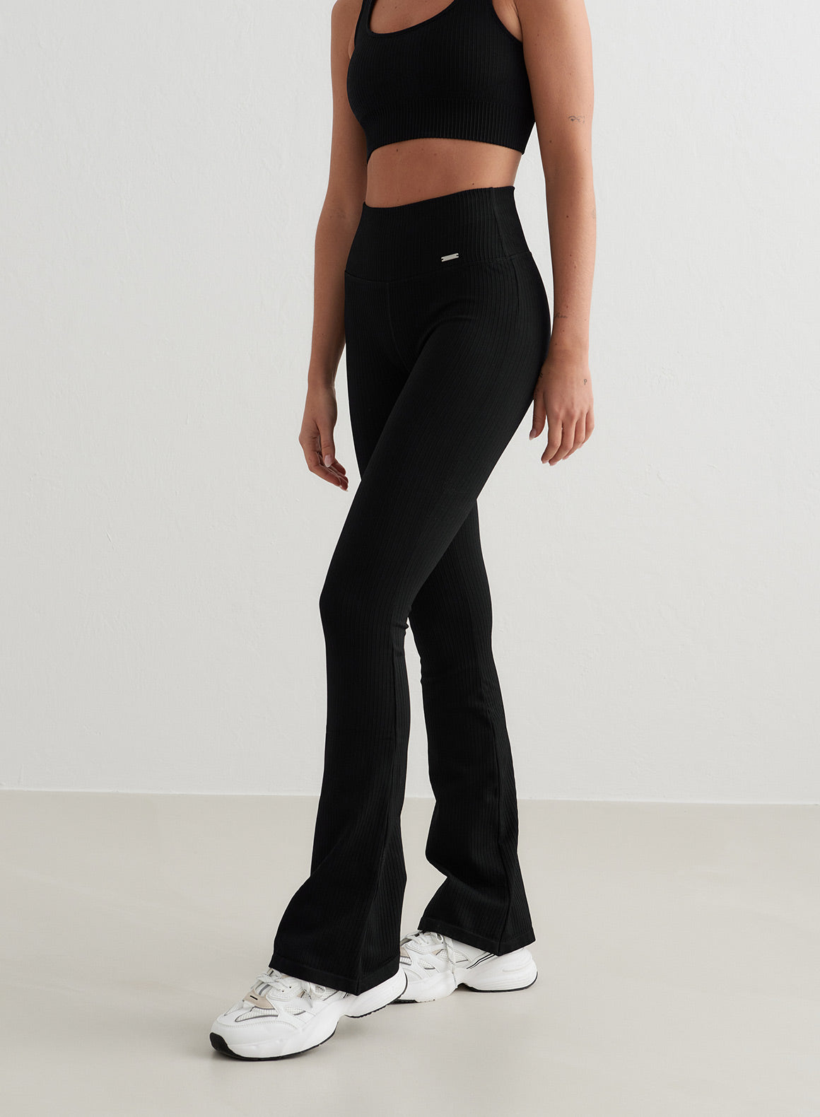 Black Ribbed Seamless Flare Leggings for Women - High Waisted Yoga Pants with Tummy Control - Perfect for Workout, Running, Yoga & Casual Wear