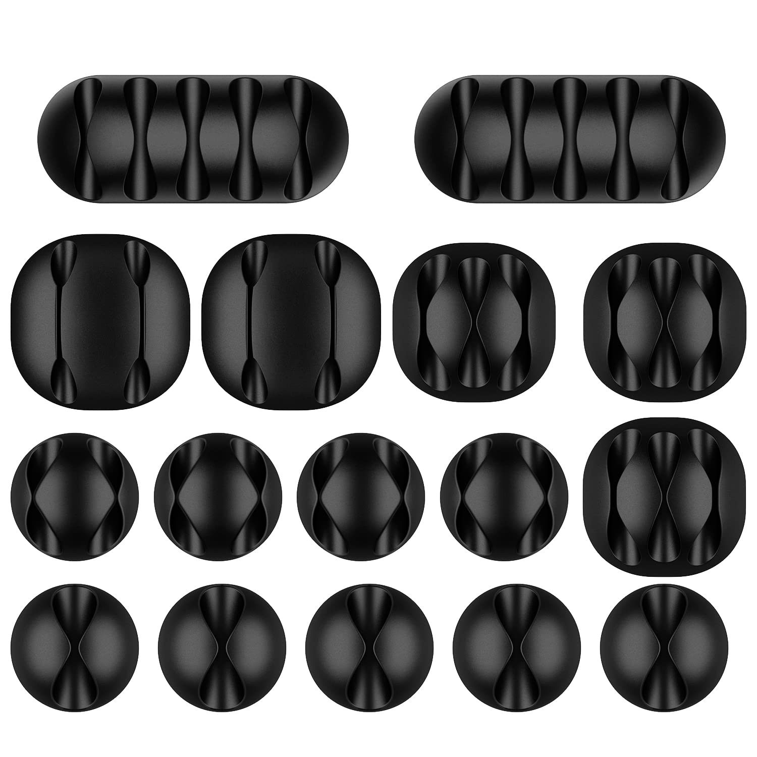Korecase 16-Pack Silicone Cable Holder Clips - Cord Organizer for iPhone Charger, USB, Headphone Wires - Home Office Desk, Car, Nightstand Wall Mount - Black - Perfect for Cable Management & Workspace Organization