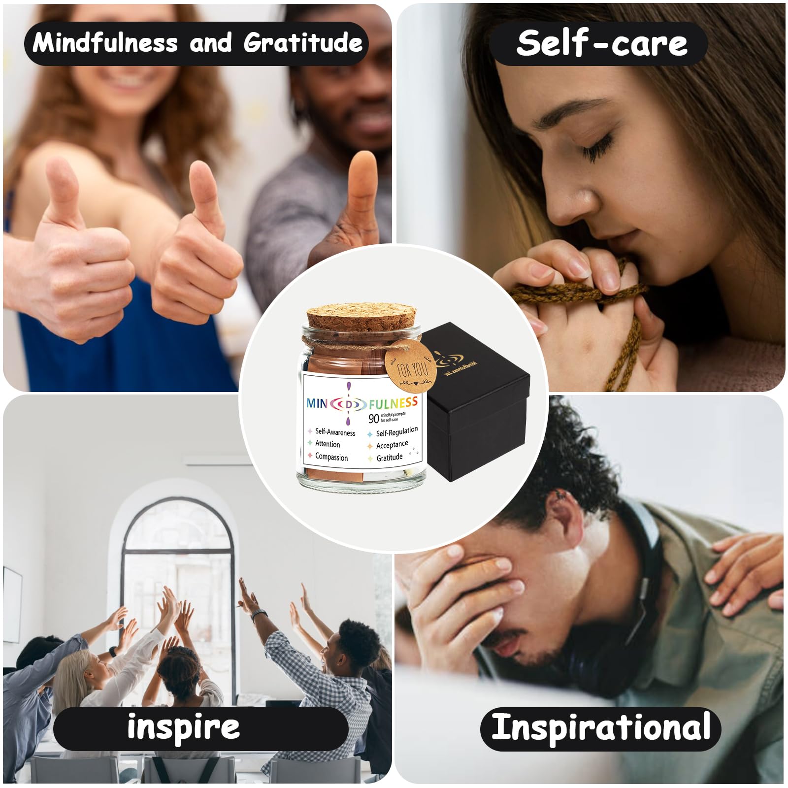 Qunrwe Positive Affirmations Cards Jar - Inspirational Meditation & Mindfulness Cards for Anxiety Relief, Motivational Gifts for Women, Men, Friends & Coworkers (Great for Mother's Day, Easter, Birthdays, Office Decor & Daily Self-Care Routine)