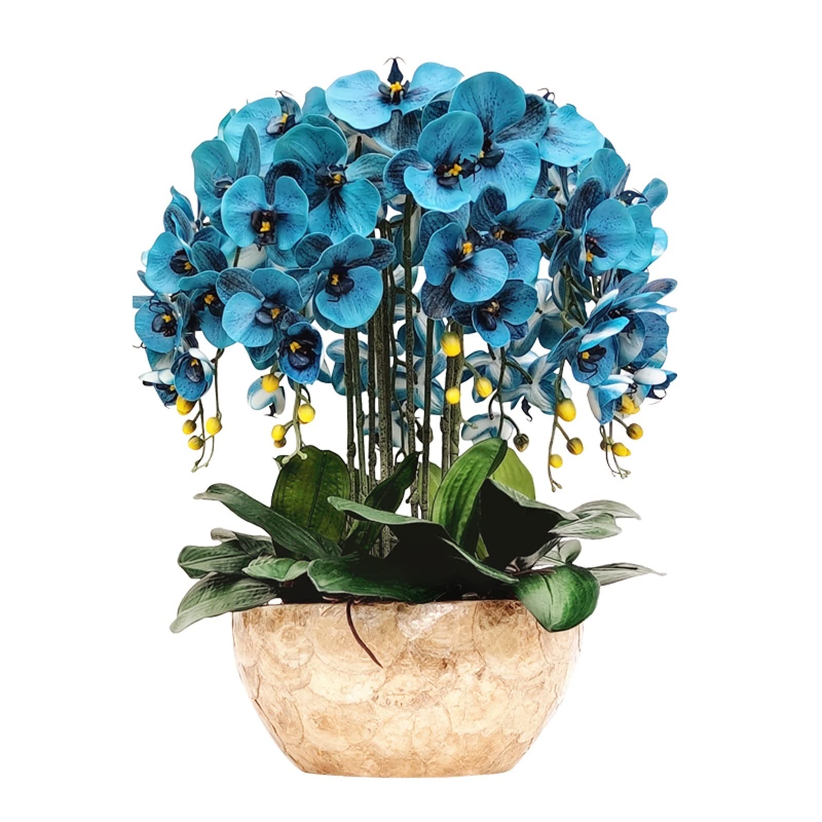 Premium Artificial Phalaenopsis Orchid Flowers - Realistic Silk Floral Arrangement for Home Decor, Wedding, Party & Shower Decorations - Indoor Potted Plants for Living Room, Office, and Bedroom - Green Foliage (Color: 5)