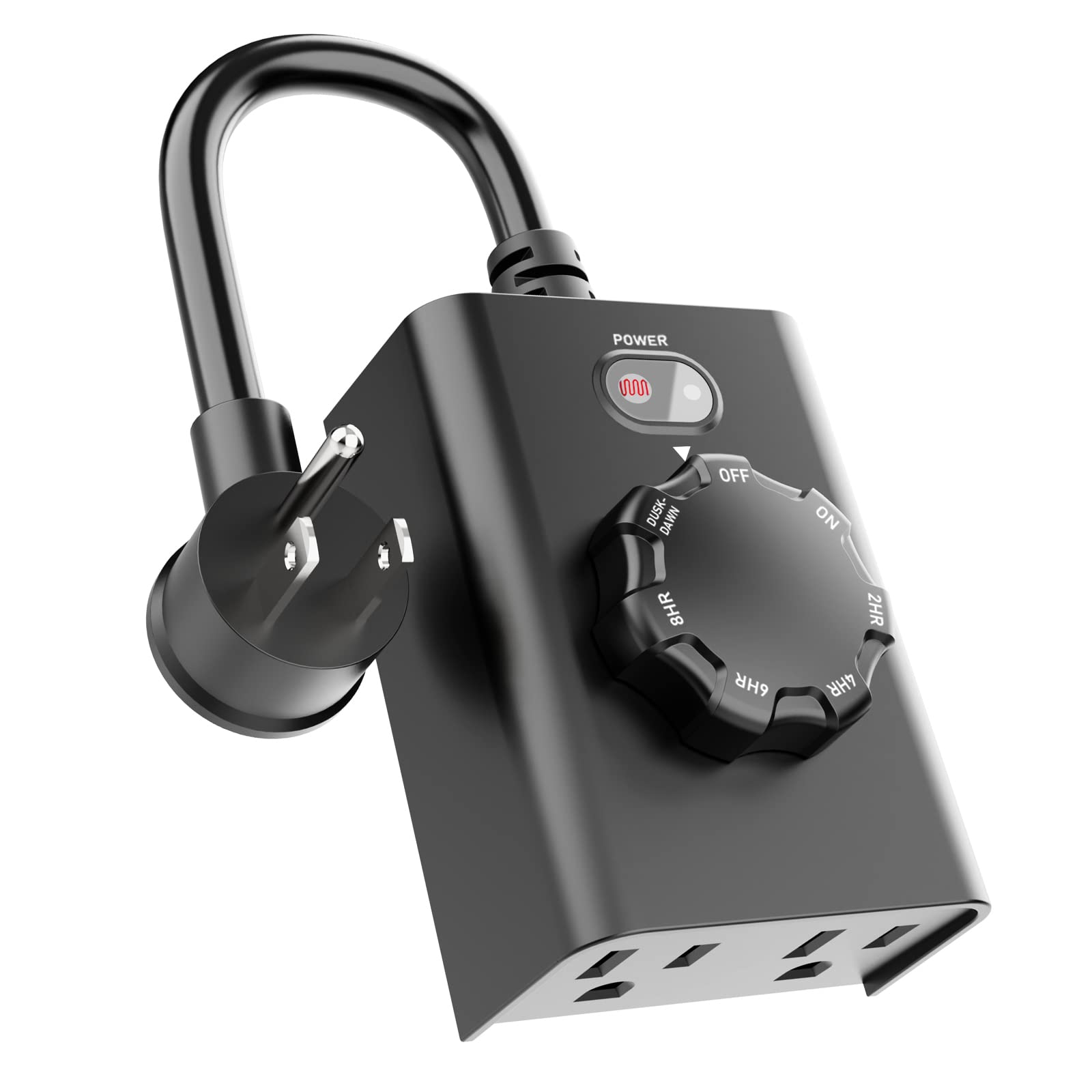 Outdoor Timer Outlet with Dusk to Dawn Sensor - Waterproof Dual Grounded Outlets for Holiday Lights & String Lights - ETL & FCC Certified - Perfect for Christmas Decor, Patio Lights & Garden Lighting
