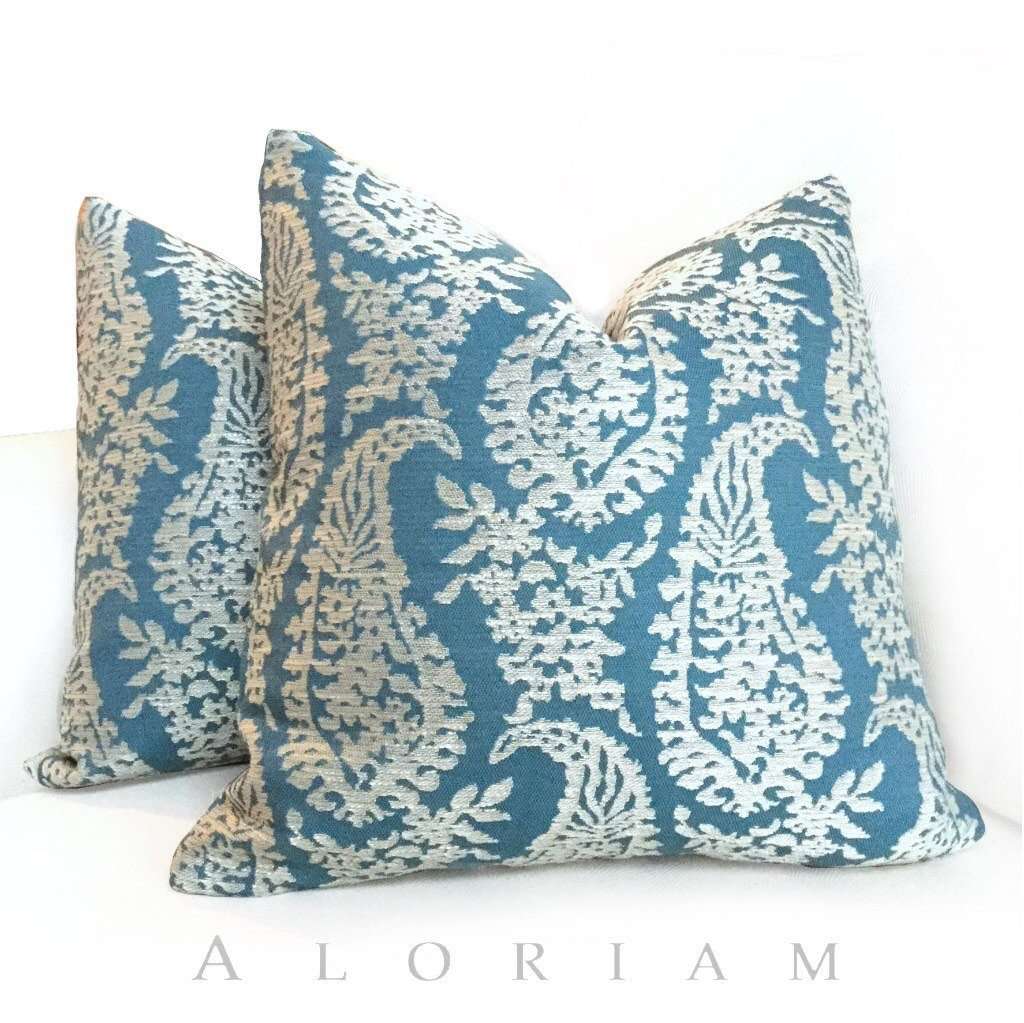 Fabricut Napoli Turquoise Teal Cream Paisley Motif Decorative Pillow Cover - Boho Chic Home Decor for Living Room, Bedroom & Sofa