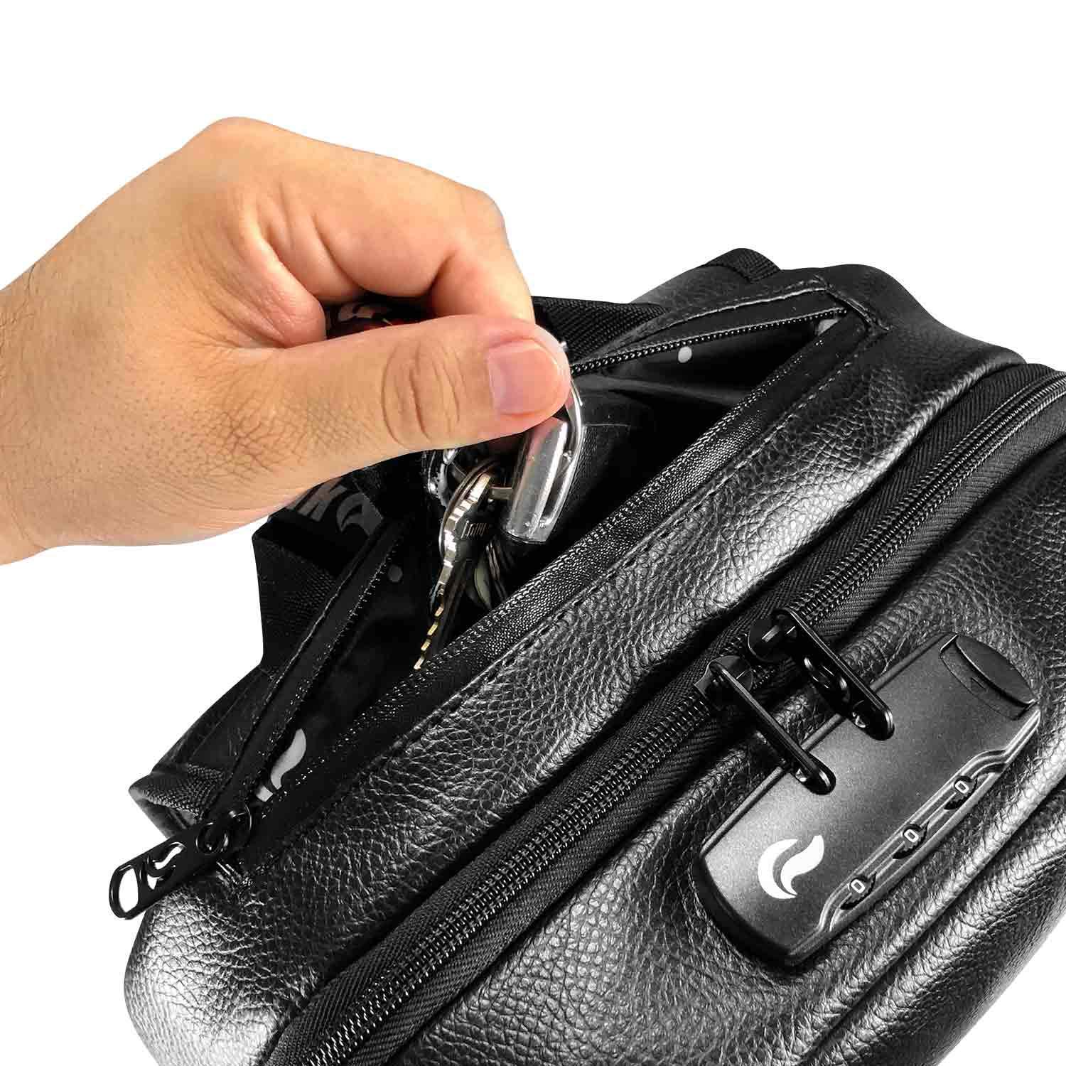 Skunk Elite Smell Proof Backpack - Odor Resistant Black Leather Backpack for Travel, Gym & Outdoor Activities | Durable & Stylish Storage Solution
