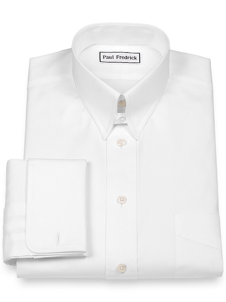 Paul Fredrick Men's Pinpoint Snap Tab Collar French Cuff Dress Shirt - Formal Business & Wedding Attire for Professional Style