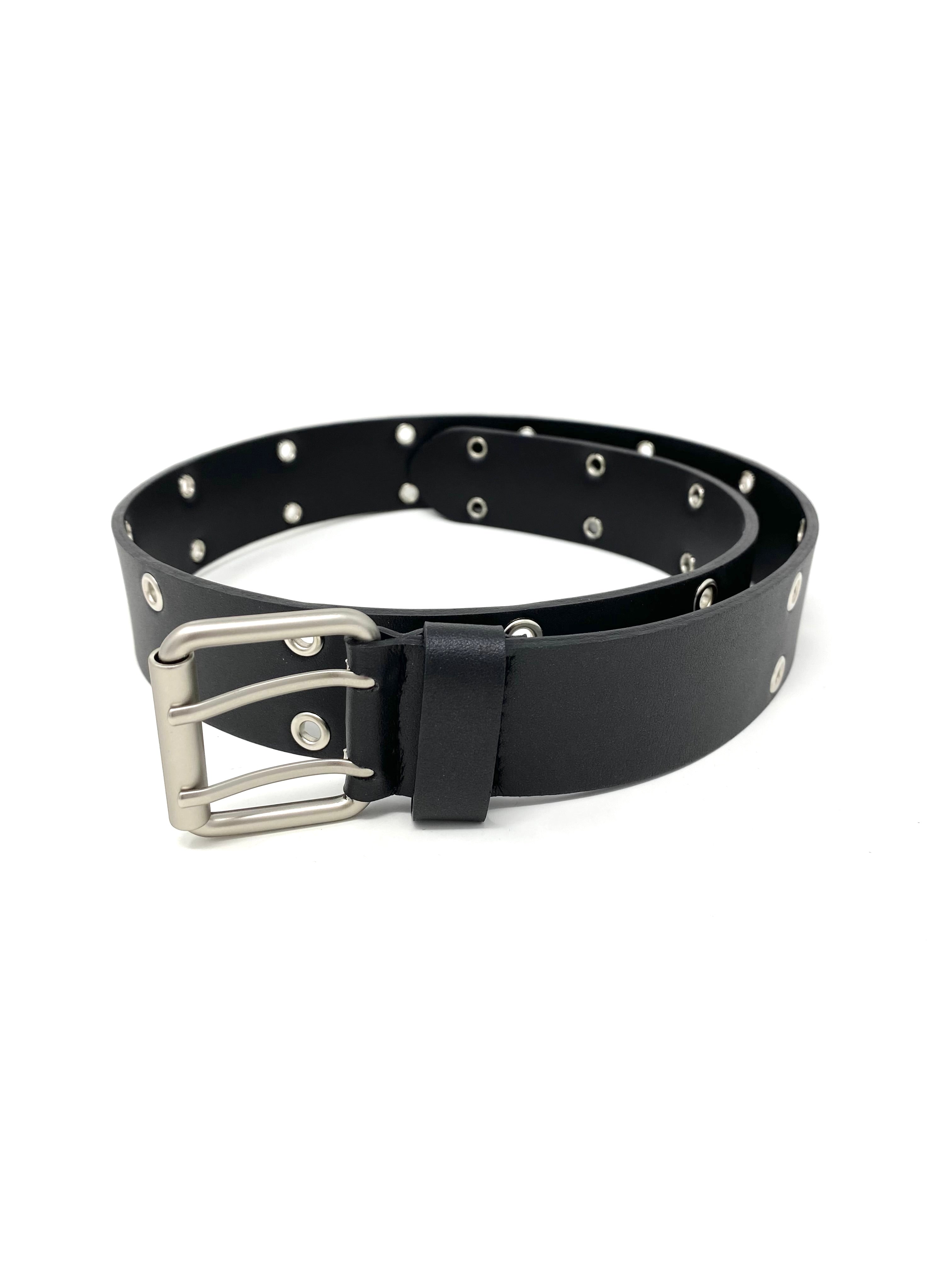 Novacas Black Leather Grommet Belt for Women - Stylish Adjustable Waist Belt for Jeans, Dresses & Casual Outfits