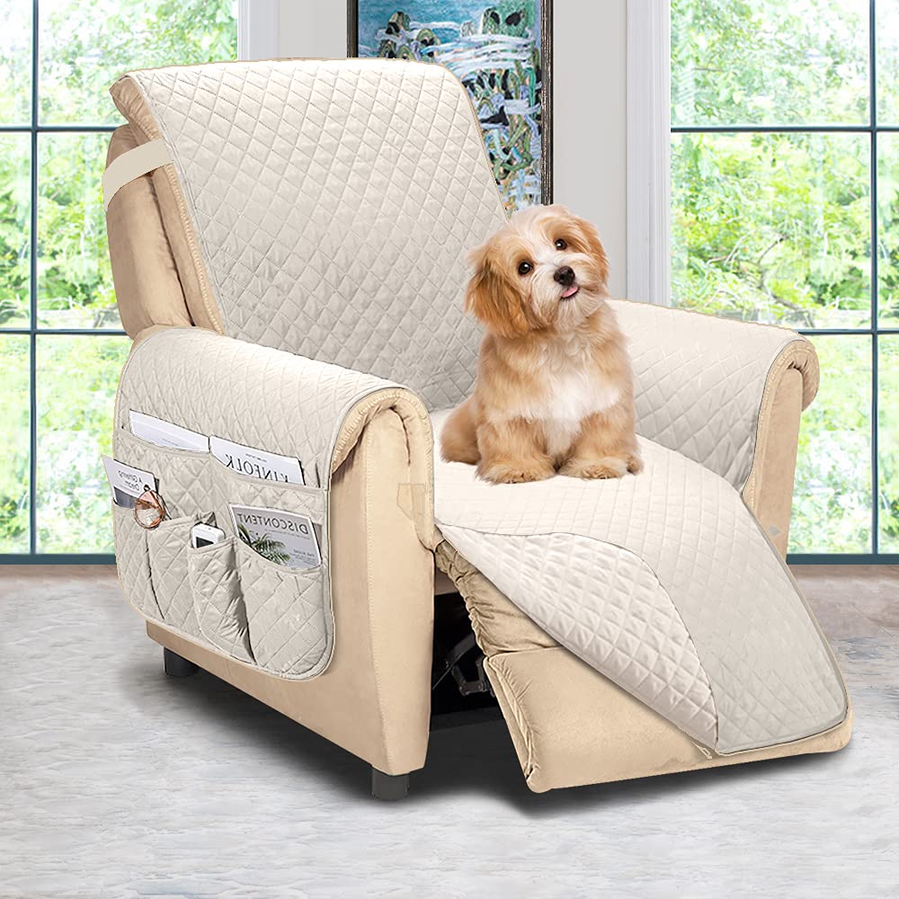 ASHLEYRIVER Reversible Recliner Chair Cover - Oversized Beige Slipcover for 3-Cushion Couches | Pet-Friendly Furniture Protector | Stretchable Sofa Cover for Living Room, Home Theater & Office Use
