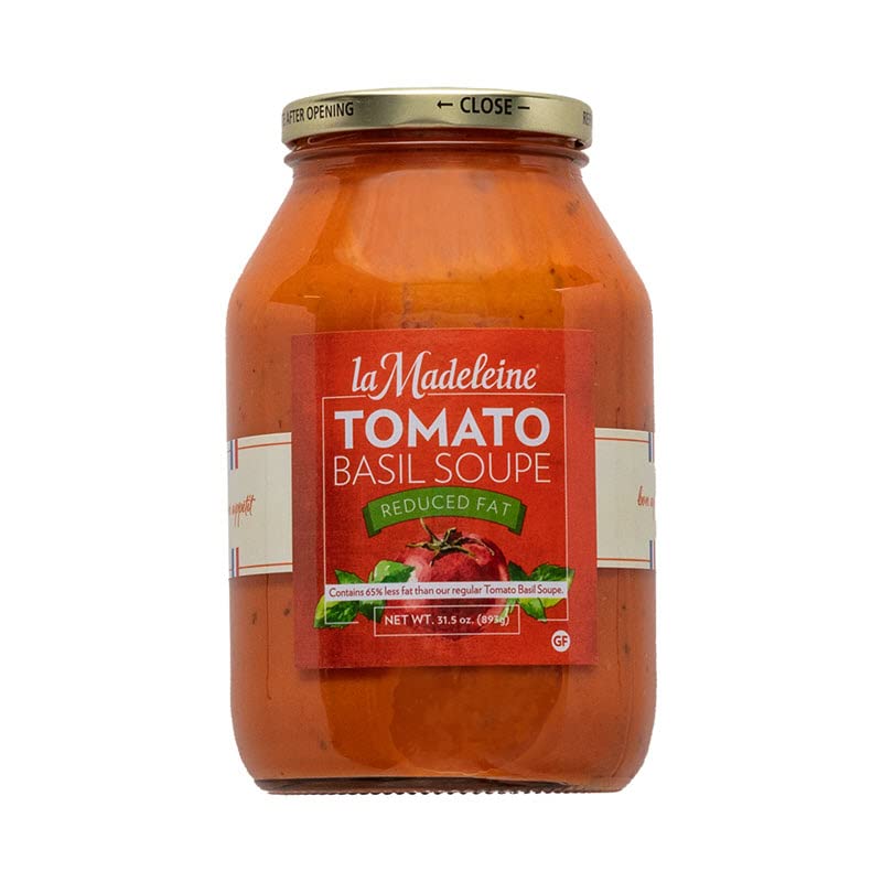 La Madeleine Reduced Fat Tomato Basil Soup - 31.5 oz, Gluten Free, Low Calorie Healthy Soup for Lunch, Dinner or Quick Meal