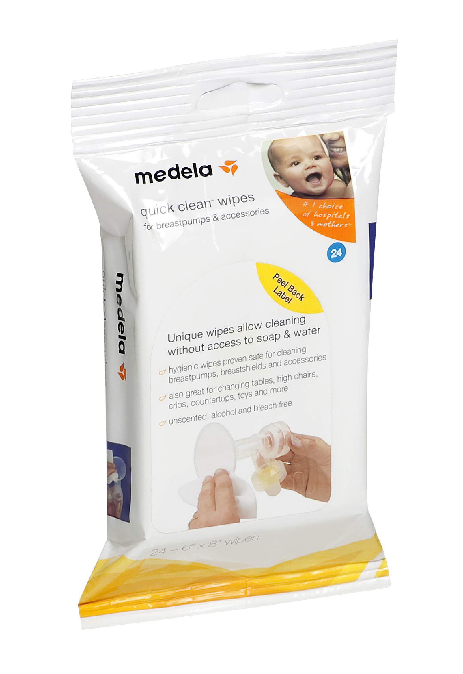 Medela Quick Clean Breast Pump Wipes - 24 Count Resealable Pack | Hygienic Cleaning for Breast Pump Parts, Bottles, Tables & Countertops | Perfect for Travel, Daycare & On-the-Go Moms