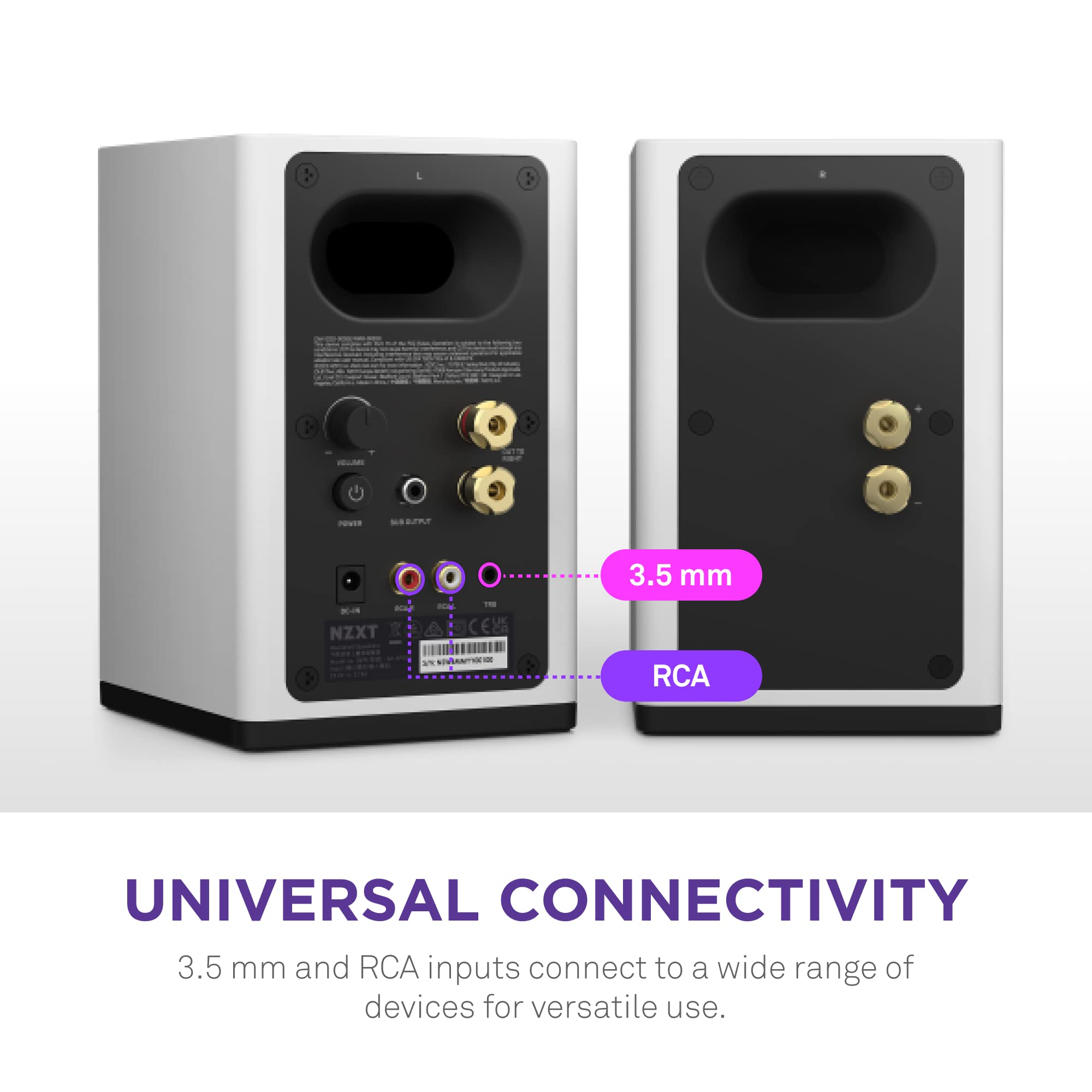 NZXT Relay PC Gaming Desktop Speakers - 80W Bookshelf-Style Design with Silk Dome Tweeters & Glass Fiber Woofers - High Dynamic Range Audio for Gaming, Music & Movies - White MDF Construction (AP-SPKW2-UK) - Perfect for Home Office, Gaming Setup & Multimedia Entertainment