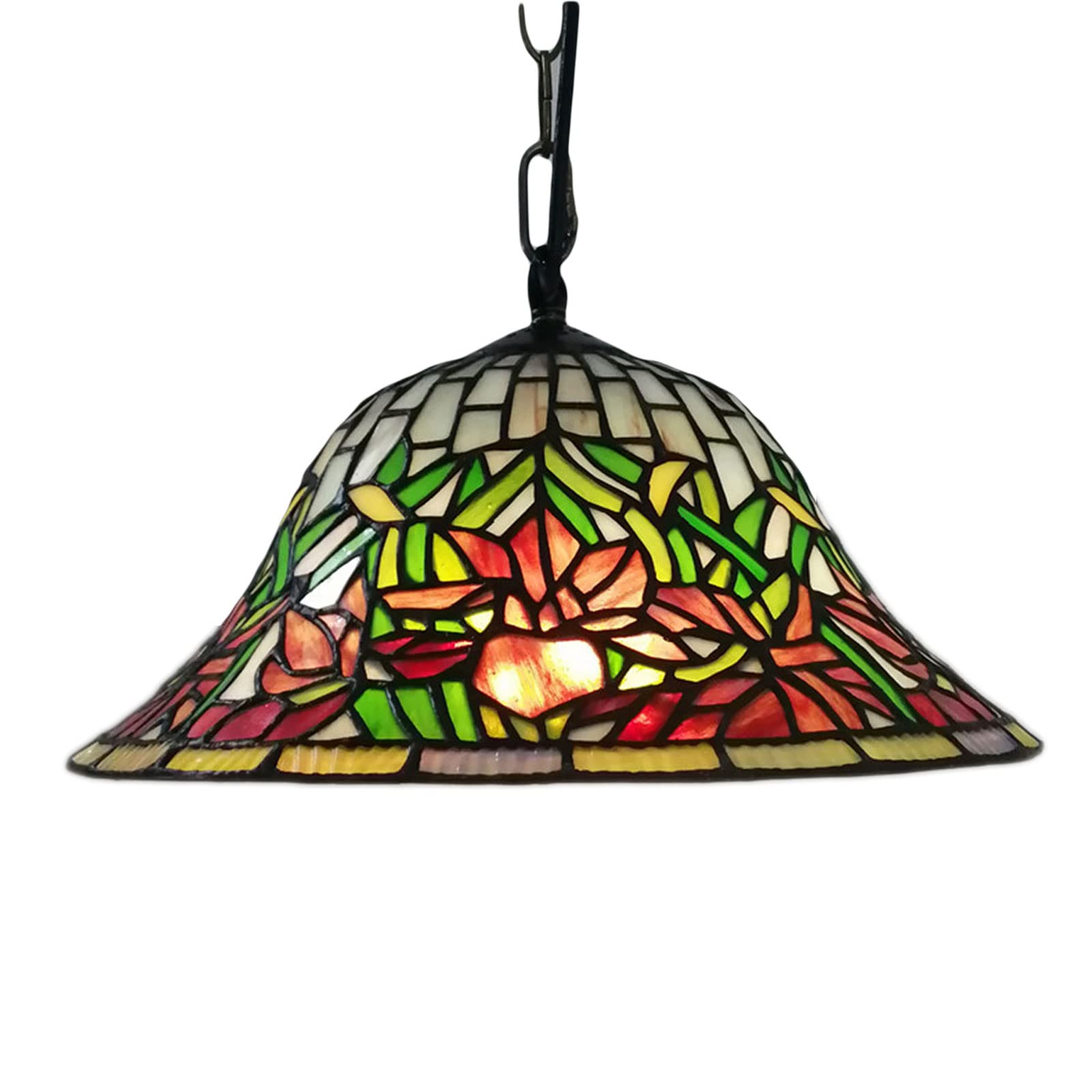 Vintage Tiffany Style Chandelier with Rose Pattern Glass Shade - Elegant Pendant Light for Living Room, Bedroom, Dining Room & Hotel Decor - Perfect for Home, Wedding Venue and Restaurant Lighting