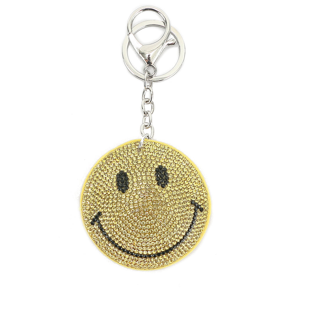 Crystal Smiley Face Yellow Bag Charm - Cute & Stylish Accessory for Handbags, Backpacks, and Keychains | Perfect Gift for Women & Girls
