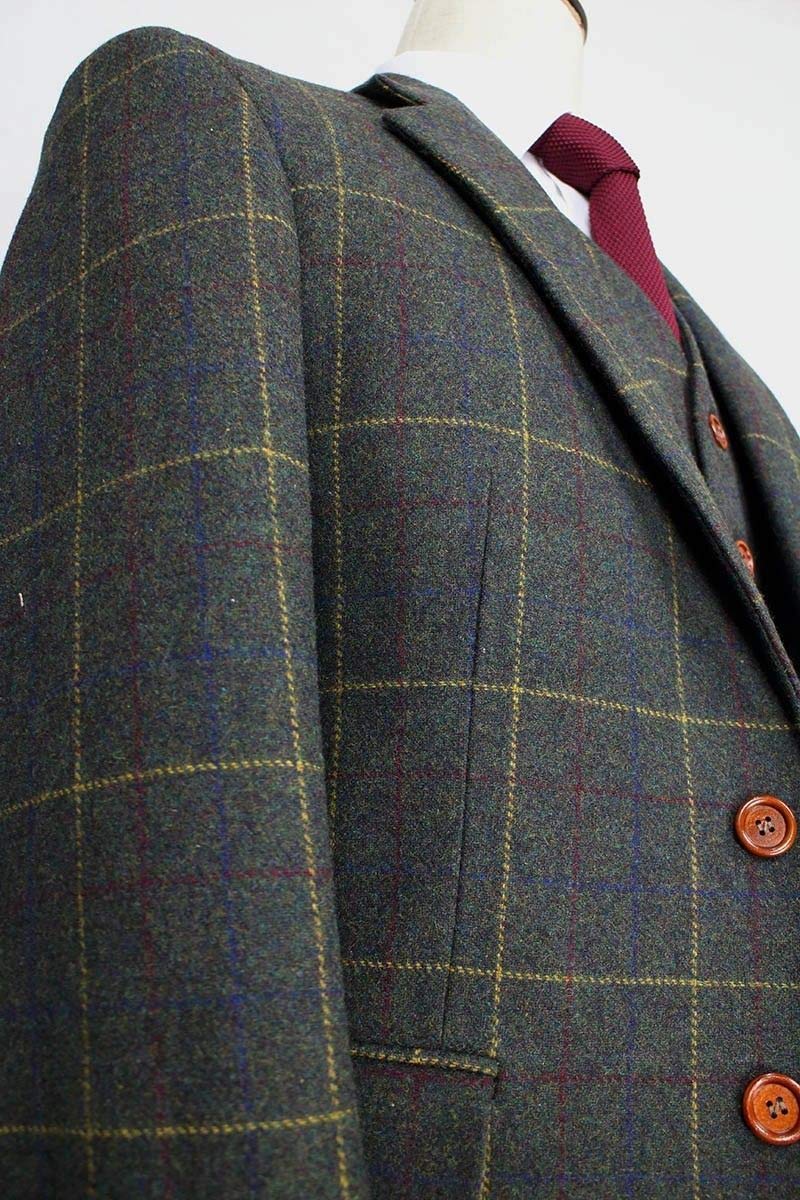Men's Wool Blend Tweed Slim Fit Check Plaid Dress Pants - Classic Casual Suit Separates for Work, Office & Formal Occasions