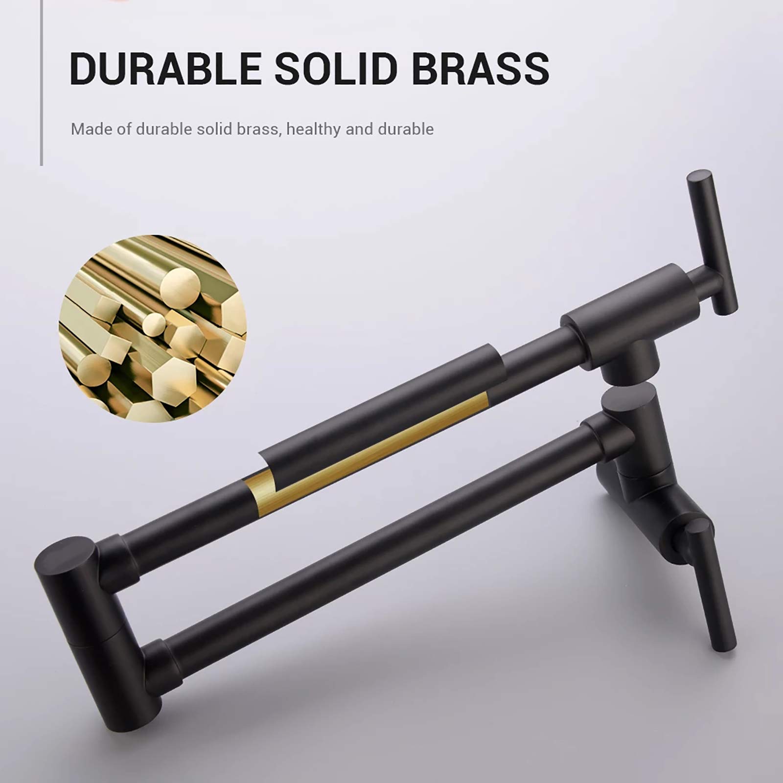 Rose Gold Foldable Single Cold Brass Kitchen Faucet - Wall Mounted Sink Faucet with Dual Handle Swivel Arm for Modern Kitchens (Ideal for Small Spaces, RVs, and Outdoor Use)