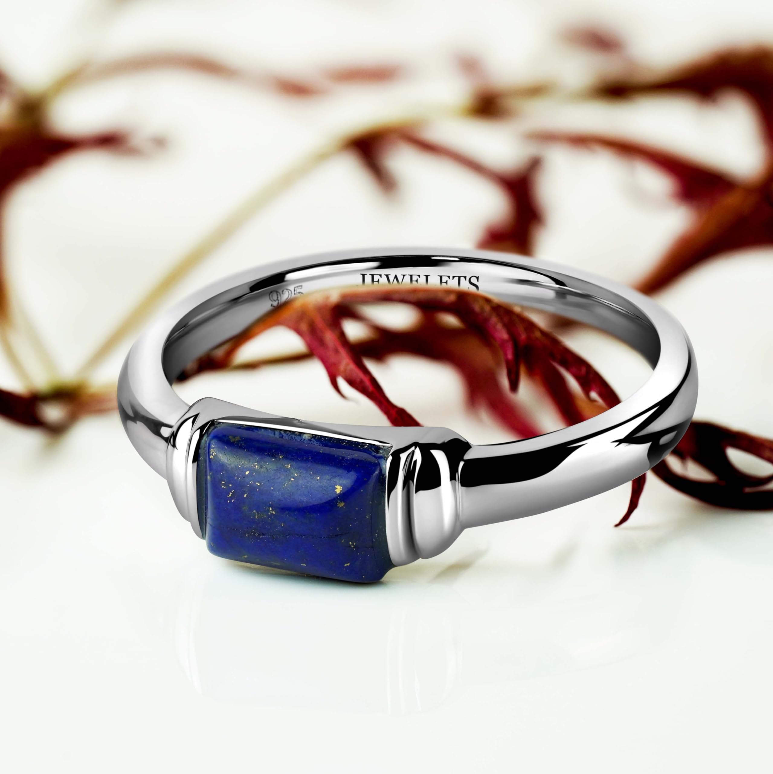 Lapis Lazuli Silver Ring for Women - Elegant Rectangular Gemstone Signet Ring - Perfect for Gift Giving, Wedding, Anniversary & Everyday Wear
