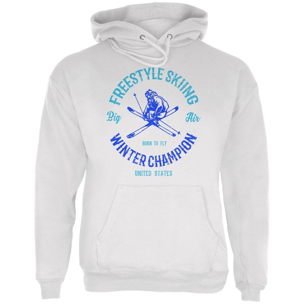 Winter Games Freestyle Skiing Champion USA Men's White Hoodie LG - Perfect for Outdoor Sports & Casual Wear