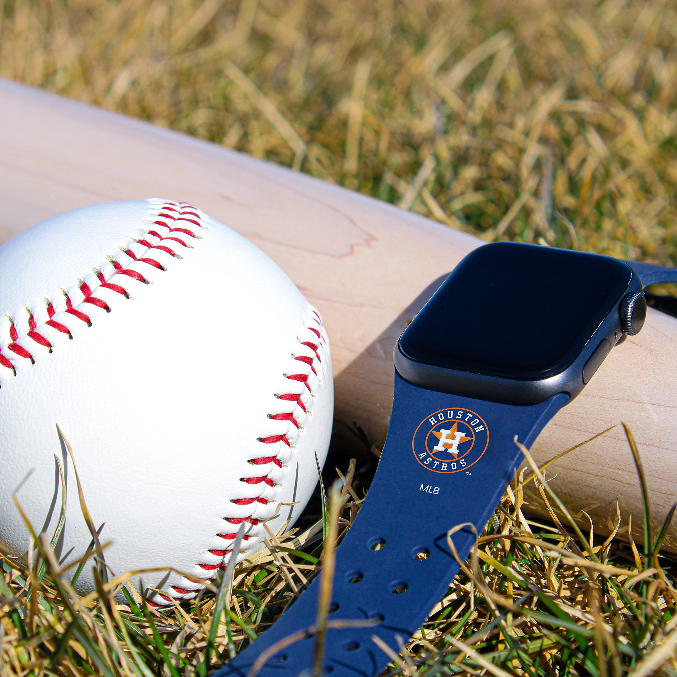 Houston Astros Silicone Sport Watch Band & AirPods Case Cover Combo for Apple Watch - Game Day Accessories for Baseball Fans & Sports Enthusiasts