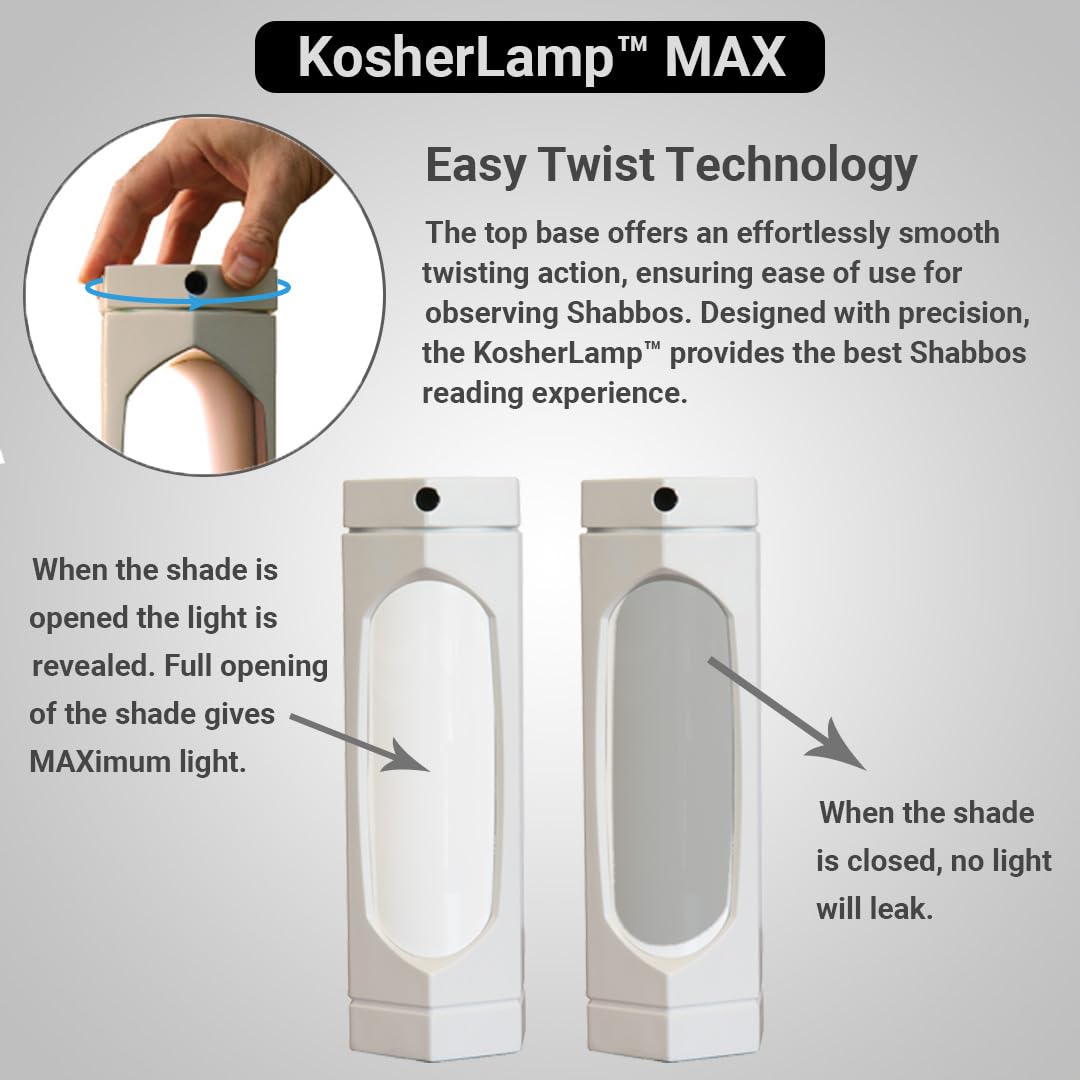 Kosher Lamp Max White - Premium Shabbat & Holiday LED Lamp for Jewish Homes - Perfect for Shabbat Meals, Prayer Time & Nighttime Safety