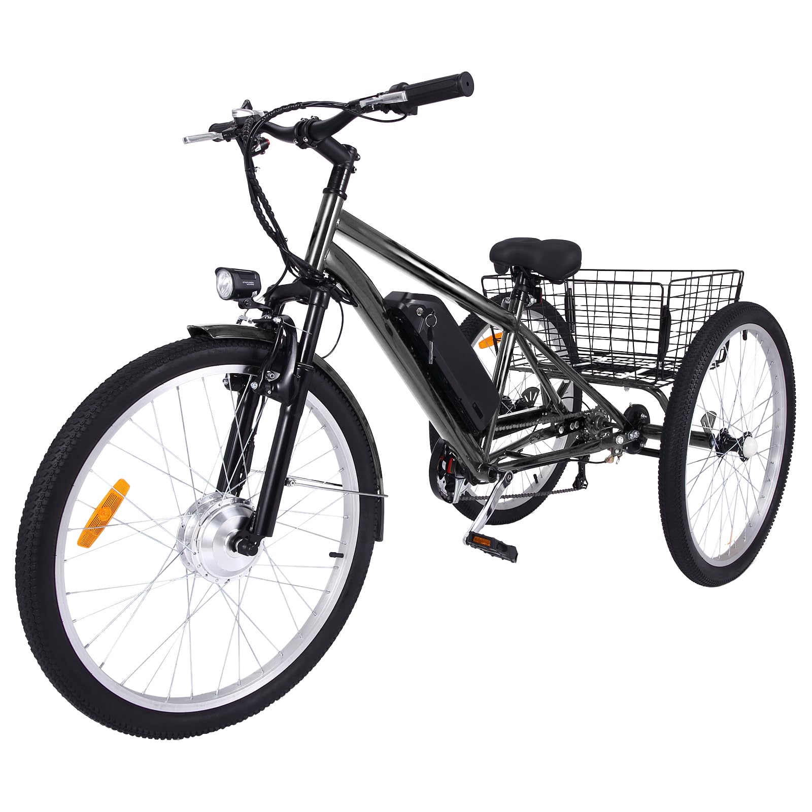 GARVEE 26 Inch Adult 3 Wheel Electric Tricycle with Basket - Fat Tires, 7 Speeds, 350W Powerful Motor, 36V 10Ah Removable Battery, Dark Gray - Perfect for Commuting, Shopping & Leisure Rides