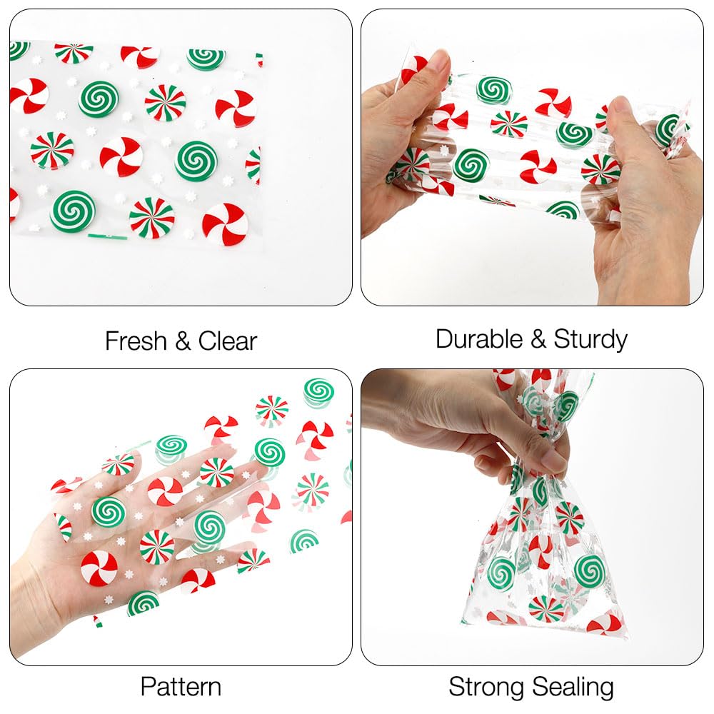 50Pcs Christmas Cellophane Treat Bags with Twist Ties - Holiday Candy Cookie Goodie Bags for Xmas Party Favors, Gift Wrapping & Stocking Stuffers | Perfect for Christmas Celebrations, Office Parties & Classroom Treats