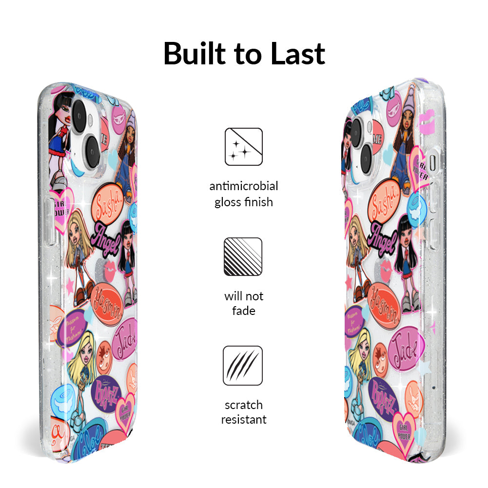 Bratz Pack Glitter iPhone Case for iPhone 13/14/15 Pro Max - Trendy Sparkle Protective Cover for Girls & Teens - Perfect for School, Parties & Everyday Use