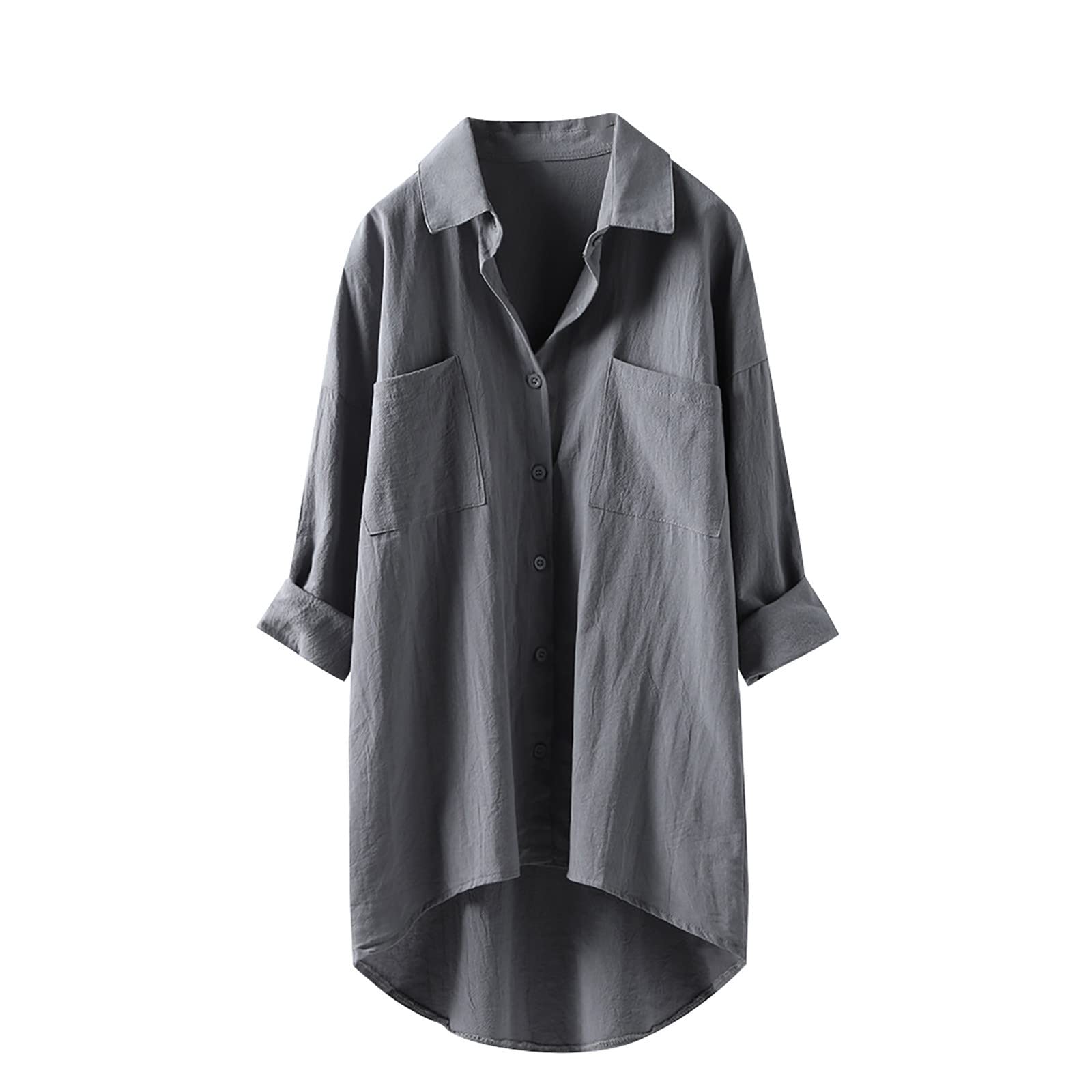 Women's Cotton Linen Cardigan - Solid Color Long Sleeve Shirt with Double Pockets | Casual Layering Piece for Spring & Fall | Office Wear, Weekend Outfits, and Travel Essentials