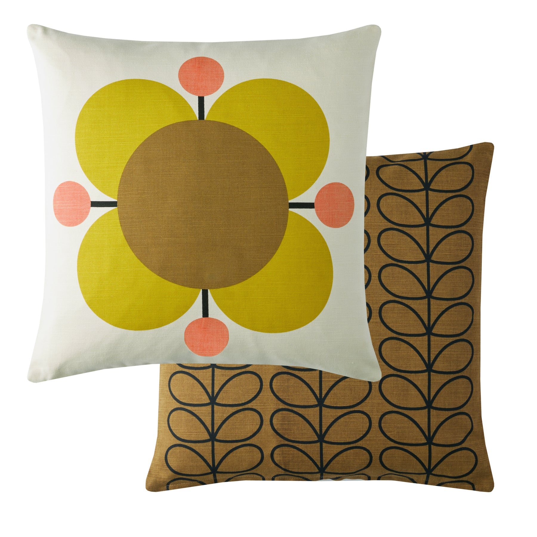 Orla Kiely Atomic Flower Cushion Cover - Primrose Yellow Vintage Pattern Decorative Pillow Case for Sofa, Bedroom & Living Room