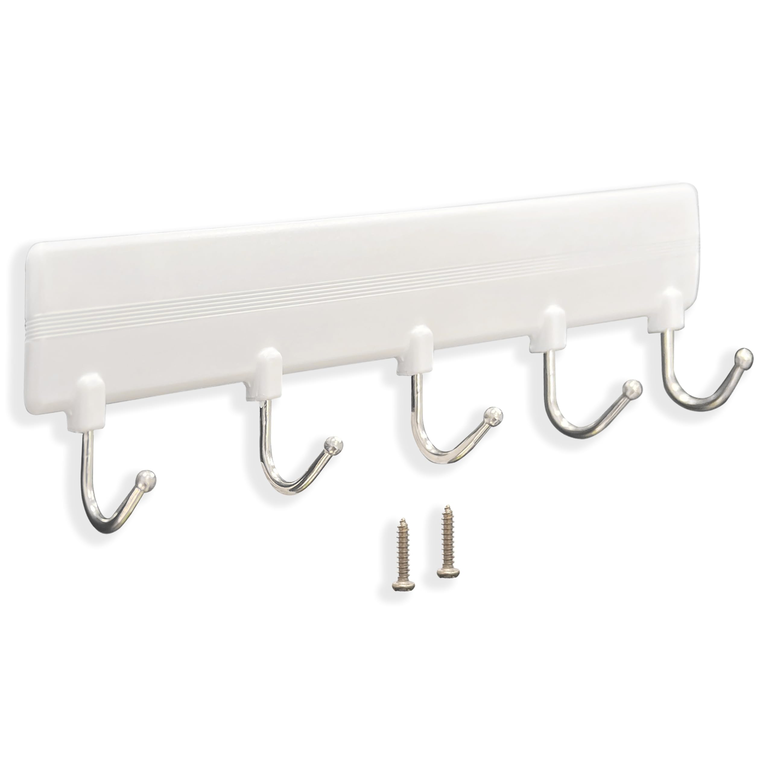 10.82-Inch Heavy Duty Adhesive Hook Rack with 5 Hooks - Holds Up to 4.4 lbs - Strong Wall Mount for Bathroom, Kitchen, Dorm & Office Organization
