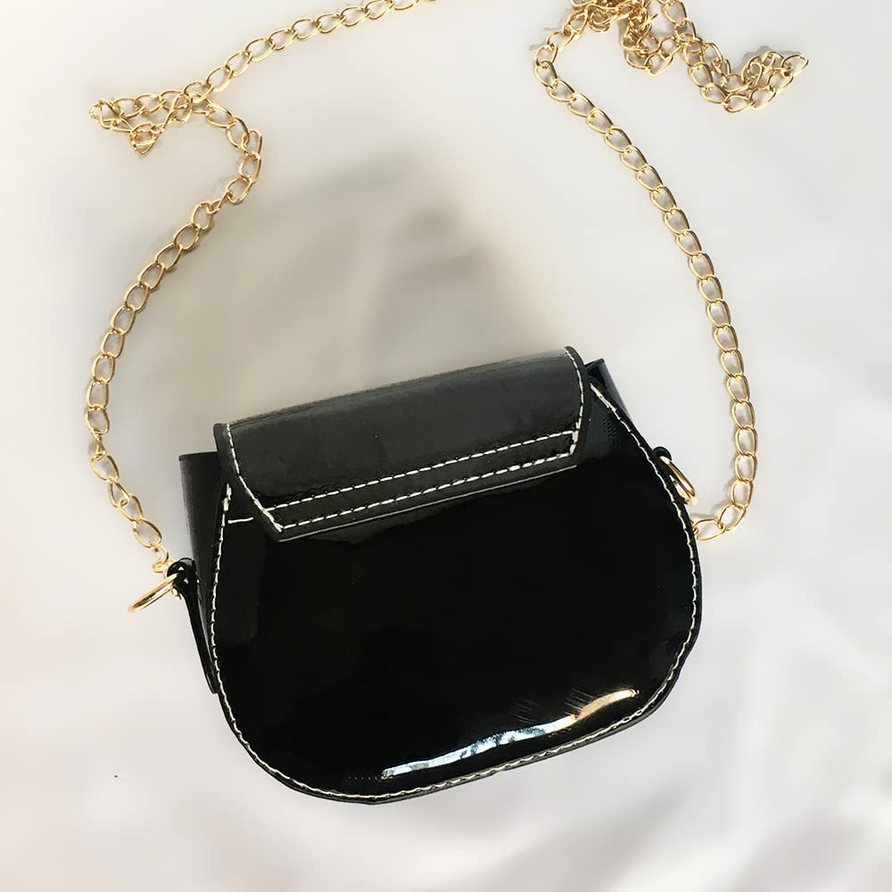 Little Girl Saddle Bags - Patent Leather Crossbody Shoulder Bag for Kids - Black Purse Handbag - Perfect for School, Travel & Birthday Gifts
