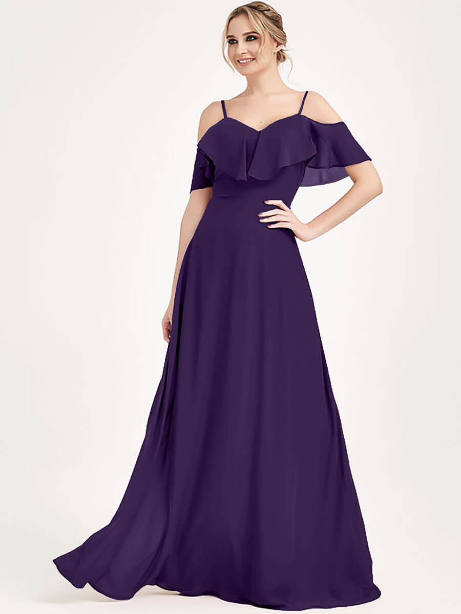 Elegant Dark Purple Chiffon Cold Shoulder Convertible Bridesmaid Dress - 3-Way Styling for Weddings, Parties & Special Occasions