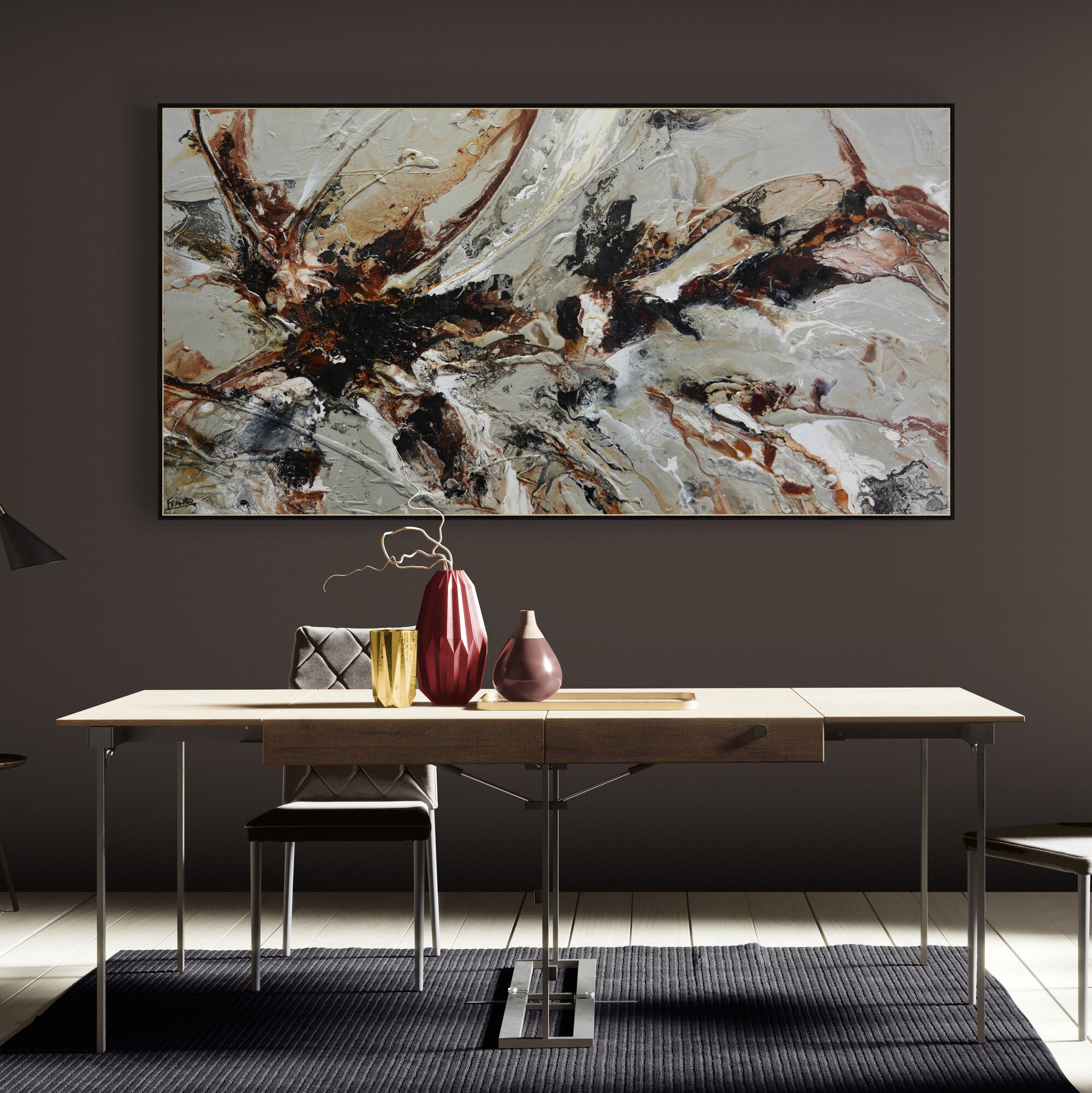 190cm x 100cm Rustic Textured Abstract Wall Art Painting - Handmade Roasted Canvas for Living Room, Bedroom & Office Decor