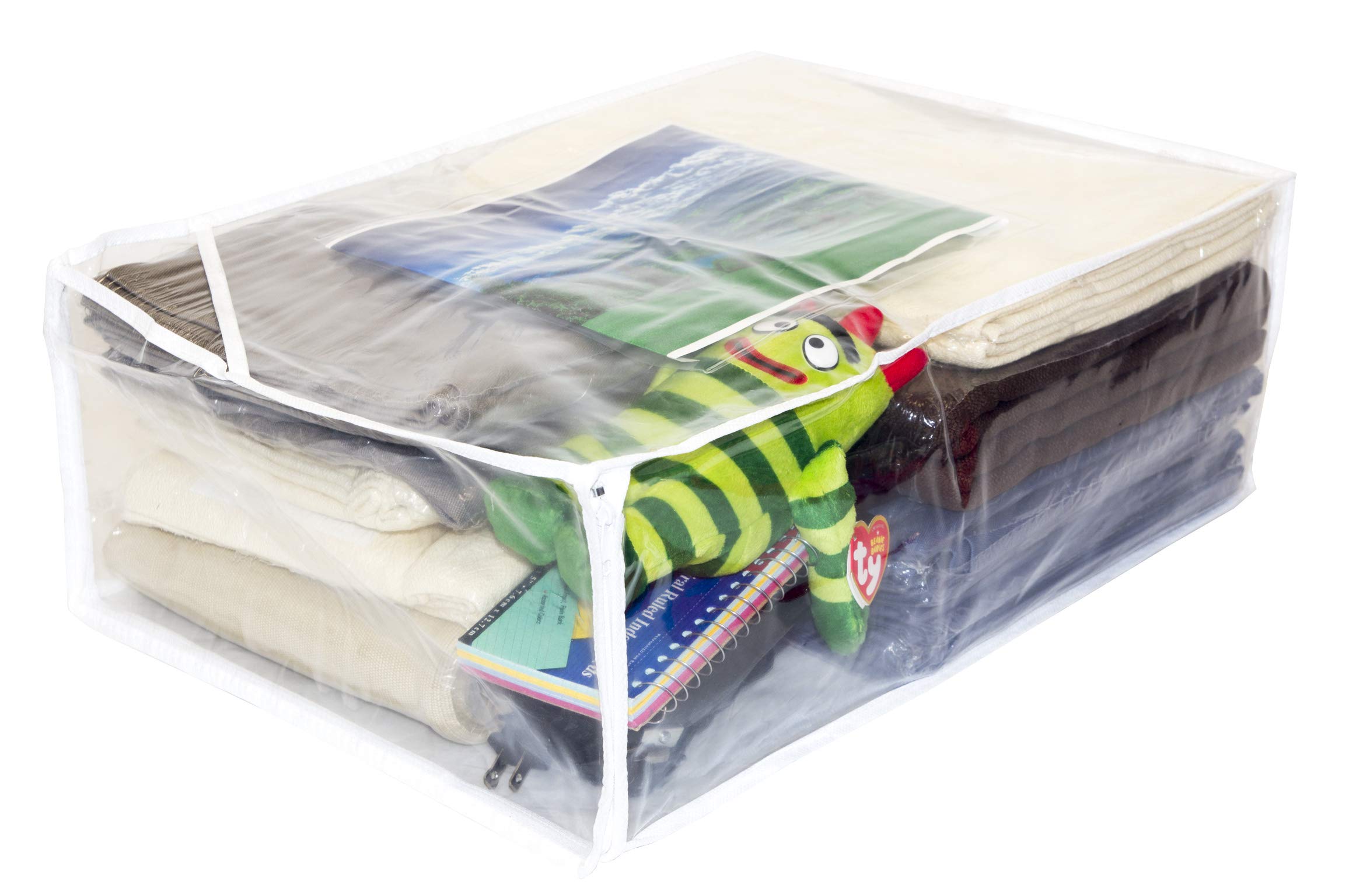5-Pack Clear Vinyl Zippered Comforter Storage Bags 13 x 19.5 x 6.5 Inch - Space Saving Closet Organizers with 9x9 Insert Pocket & Display Window - Perfect for Blanket, Bedding & Seasonal Clothes Storage