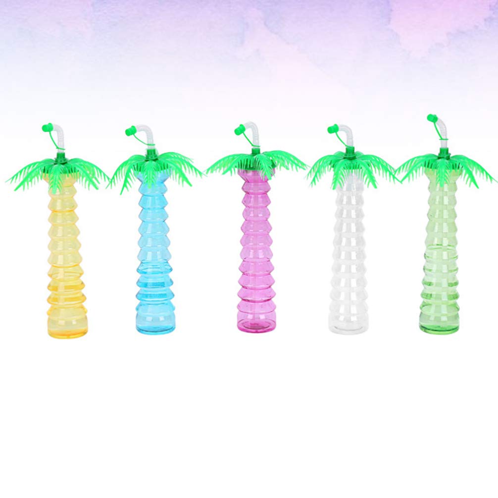 PRETYZOOM 5-Pack Shaped Coconut Drinking Cups with Straws - Reusable Hawaiian Party Cups for Tropical Themed Events, Beach Parties, and Summer Cocktails