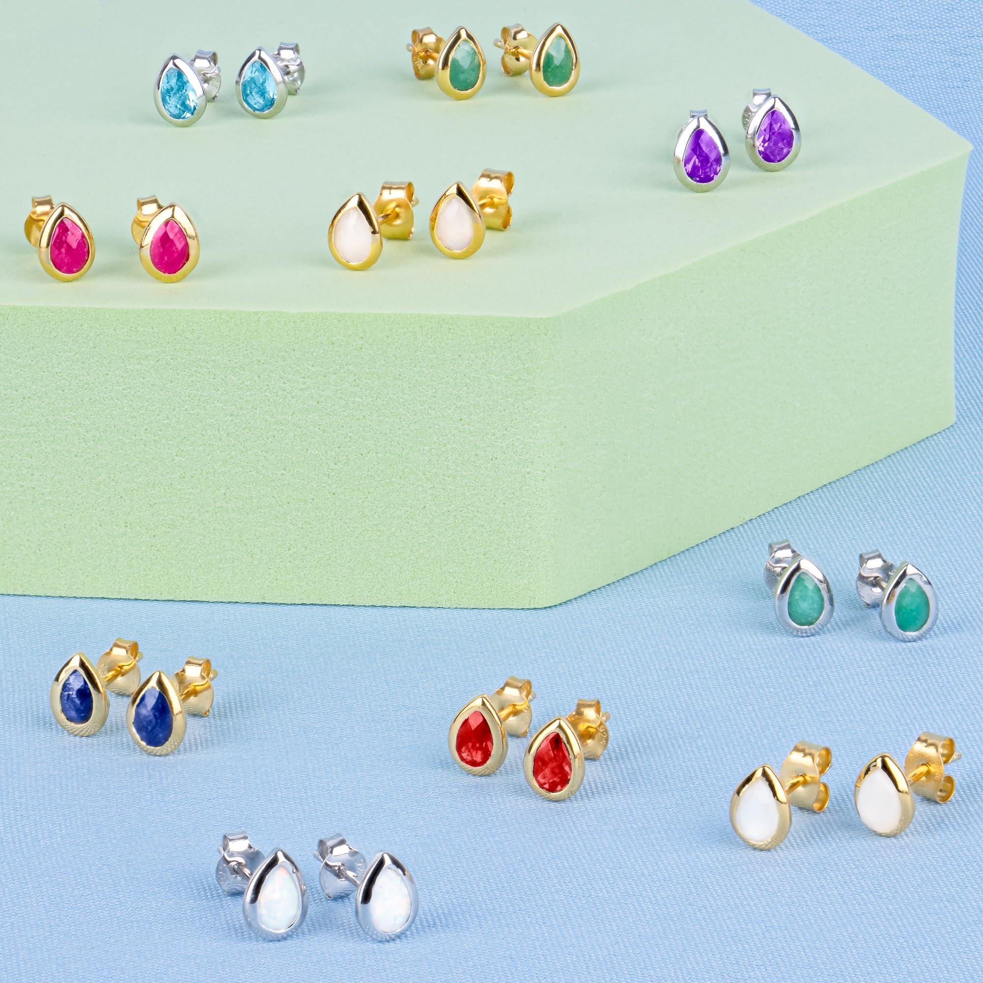 May Birthstone Peridot Stud Earrings for Women - 925 Sterling Silver Pear Shape Bezel Set with Push Backs | Elegant Gift for Mother’s Day, Birthday & Anniversary | Nicole Miller Fine Jewelry