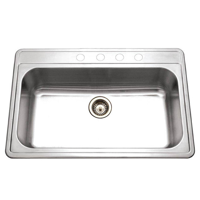 Houzer Premier Series 33-Inch Stainless Steel Drop-in Topmount 4-Hole Single Bowl Kitchen Sink - Durable & Stylish for Modern Kitchens, Perfect for Cooking & Cleaning