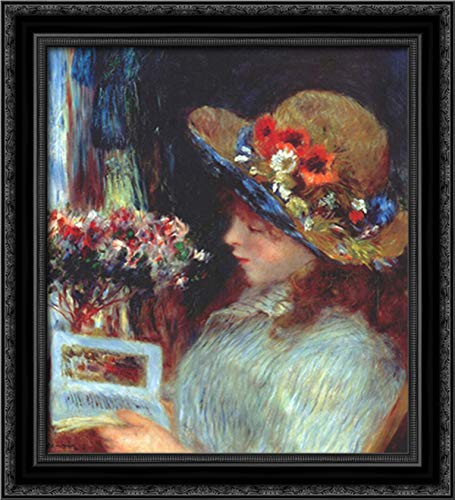 Pierre Auguste Renoir Young Girl Reading 20x22 Black Ornate Wood Framed Canvas Art - Perfect for Living Room, Bedroom & Office Wall Decor