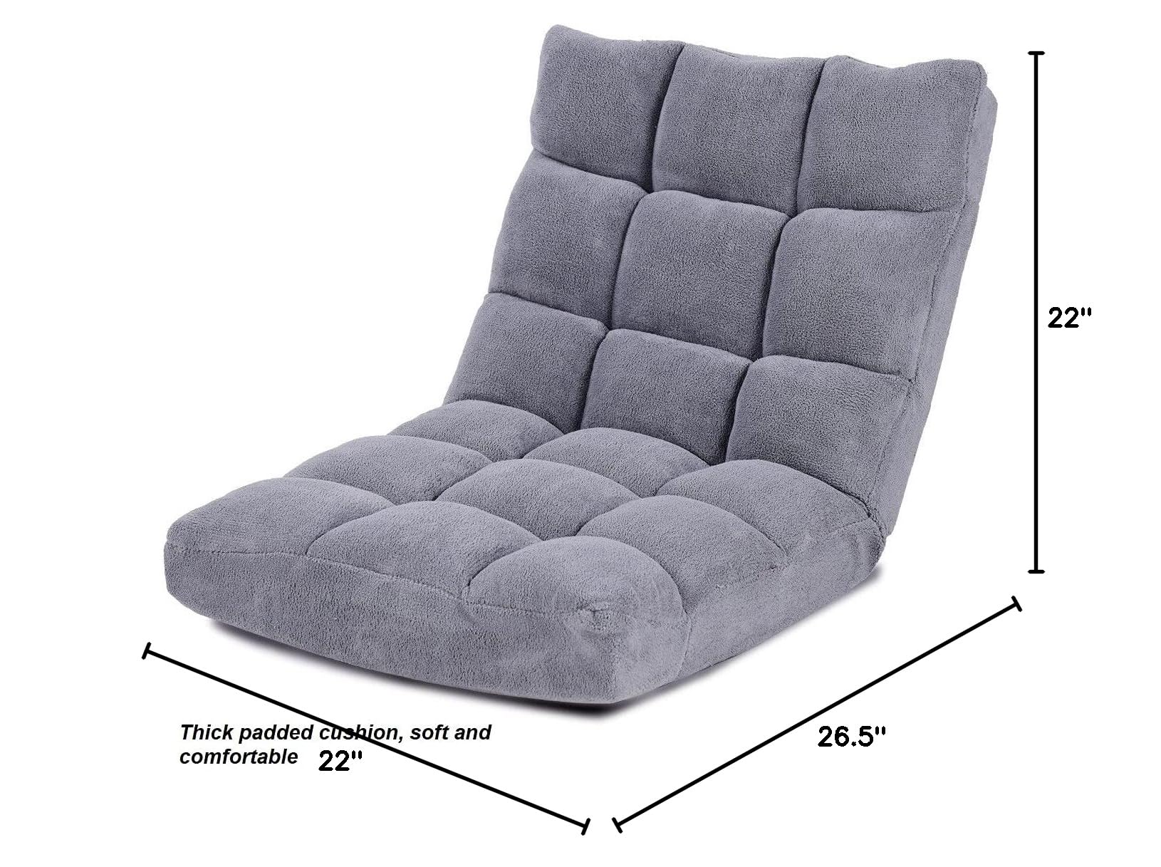 **Adjustable Grey Folding Floor Chair with Thick Padded Cushion - Portable Gaming & Lounger Recliner for Living Room, Reading, Watching TV, and Relaxing at Home**
