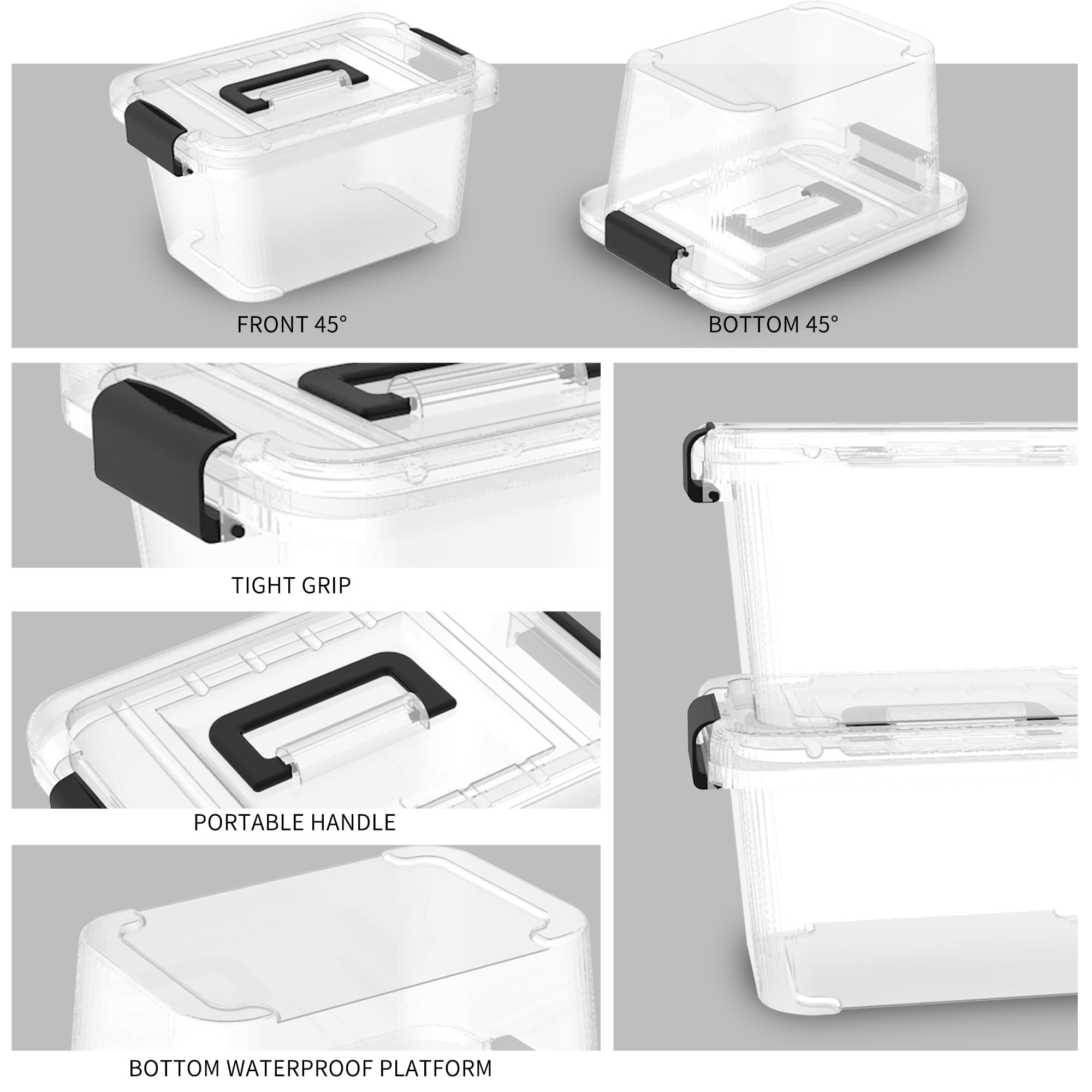 10L Clear Plastic Storage Bins with Lids - 12 Pack Stackable Organizer Boxes with Handles for Home, Office & Garage - Perfect for Organizing Cosmetics, Clothes, Tools, Cards & More - Durable PP Material, Portable & Space-Saving Design
