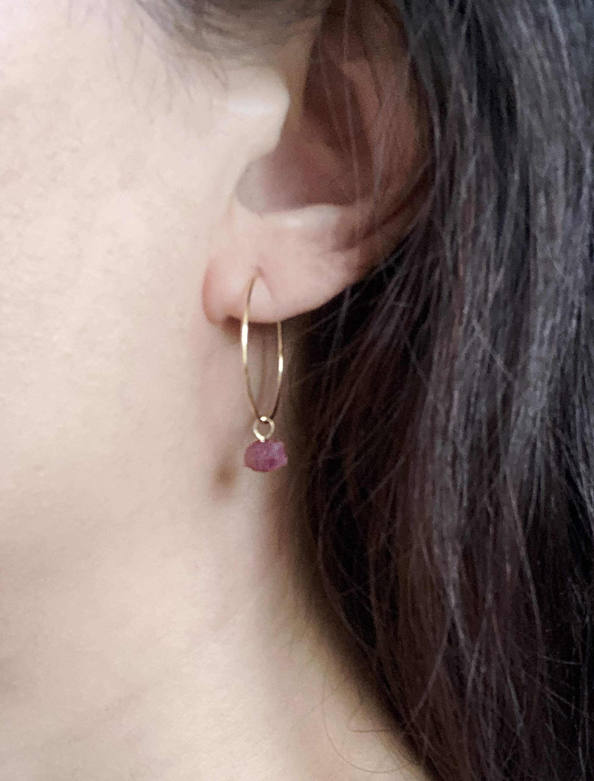 14K Gold Filled Pink Tourmaline Hoop Earrings - 20mm Boho Gemstone Earrings for Women, Dainty Raw Crystal Jewelry for Everyday Wear & Special Occasions