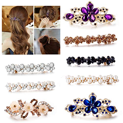 Minimalist CZ White Pearl Hair Clips | Champagne Brown Crystal Hair Barrettes | Bridal Hair Pins & Hair Accessories for Women, Teens & Girls | Perfect for Weddings, Parties & Everyday Styling (Mix)